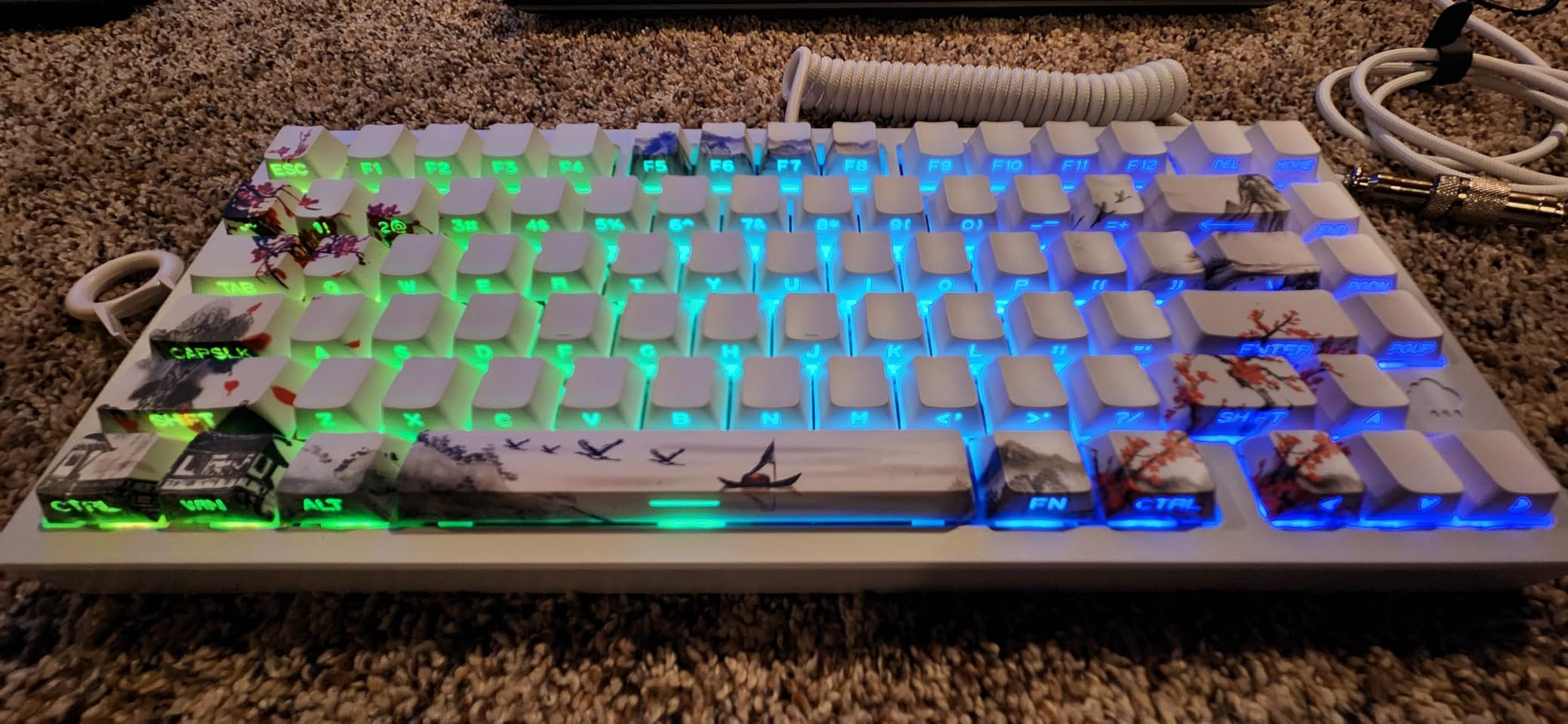 Womier PBT Keycaps Set 130 Keys, Custom White Japanese Keyboard Doubleshot Dye Sub Side Print Shine Through Keycaps 60 65 75 100 Percent, Cherry Profile, Cherry Blossom customer photo 1