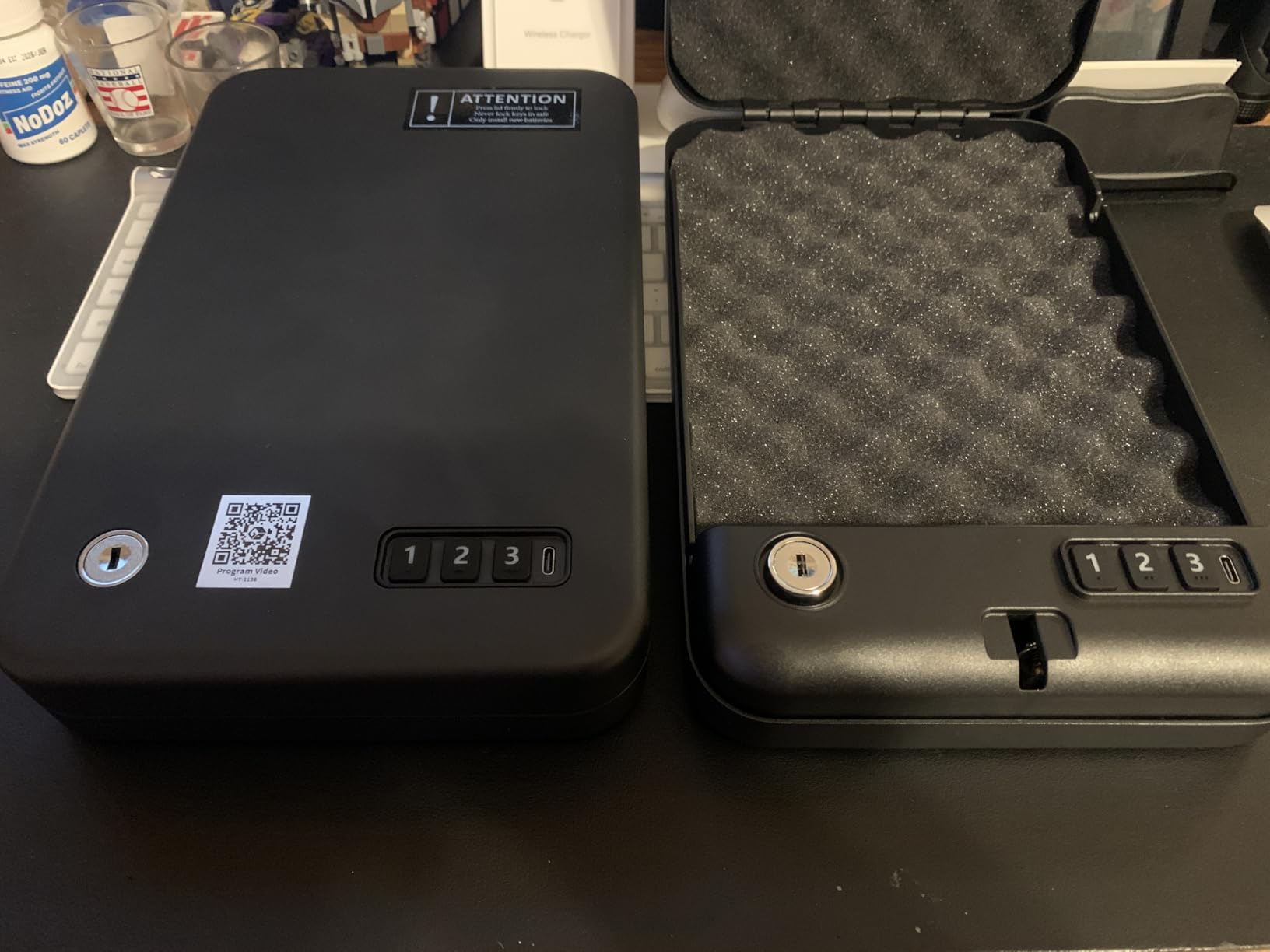 Grimtron Portable Pistol Safes - Electronic Lock Box & Key Access, Silent Mode, Compact Car Gun Safe for Handgun, Small Single Safe for Travel, Office, Dorm Use customer photo 1