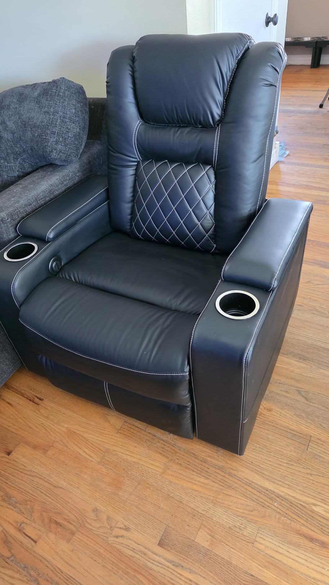 Electric Power Recliner Chair Set of 2, Breathable Leather Home Theater Seating with Hidden Arm Storage, Power Recliner Chair for Living Room with USB Ports and Cup Holders, Black customer photo 2