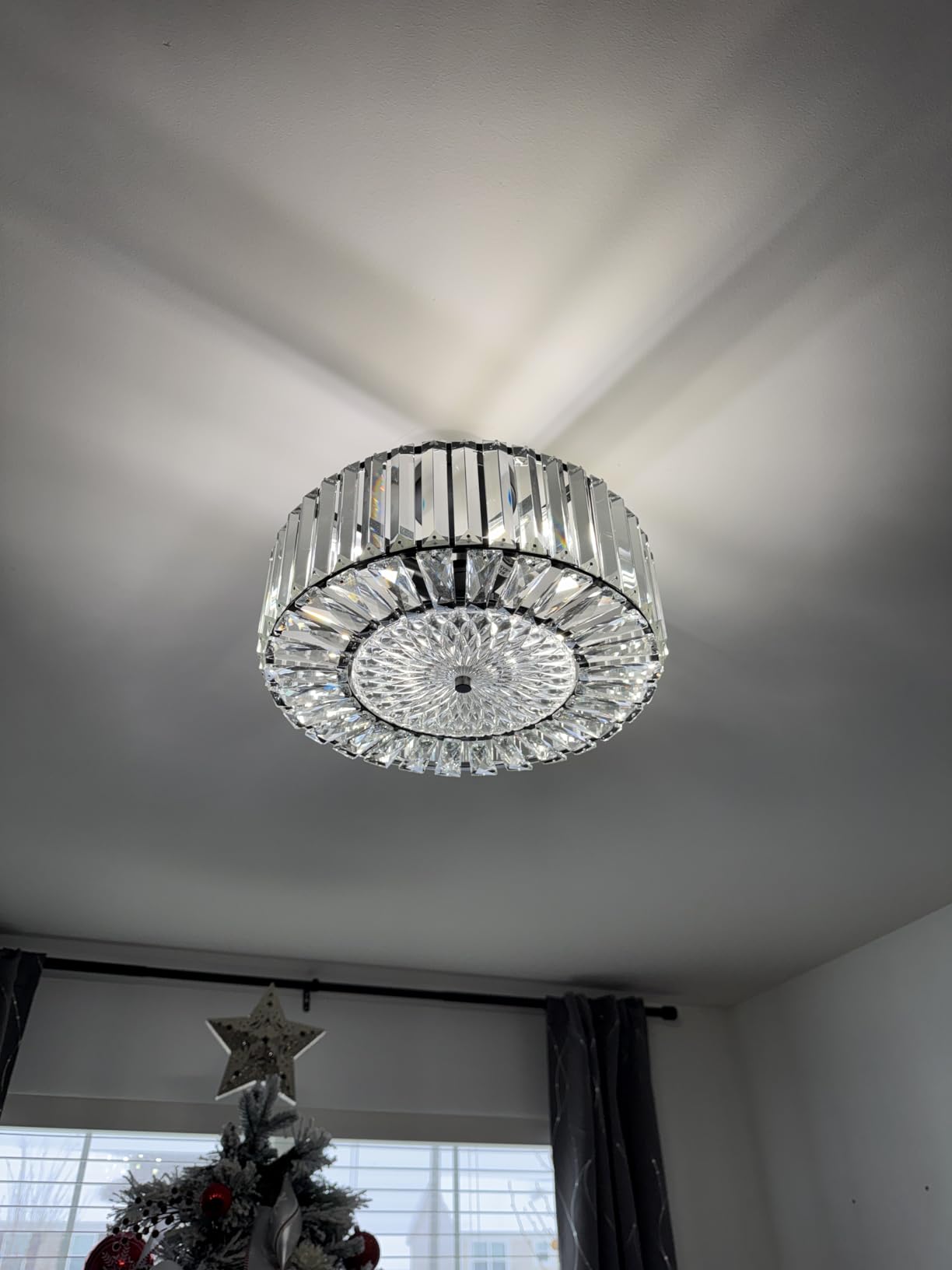 VONLUCE Crystal Light Fixture, Modern Semi Flush Mount Ceiling Light, 15