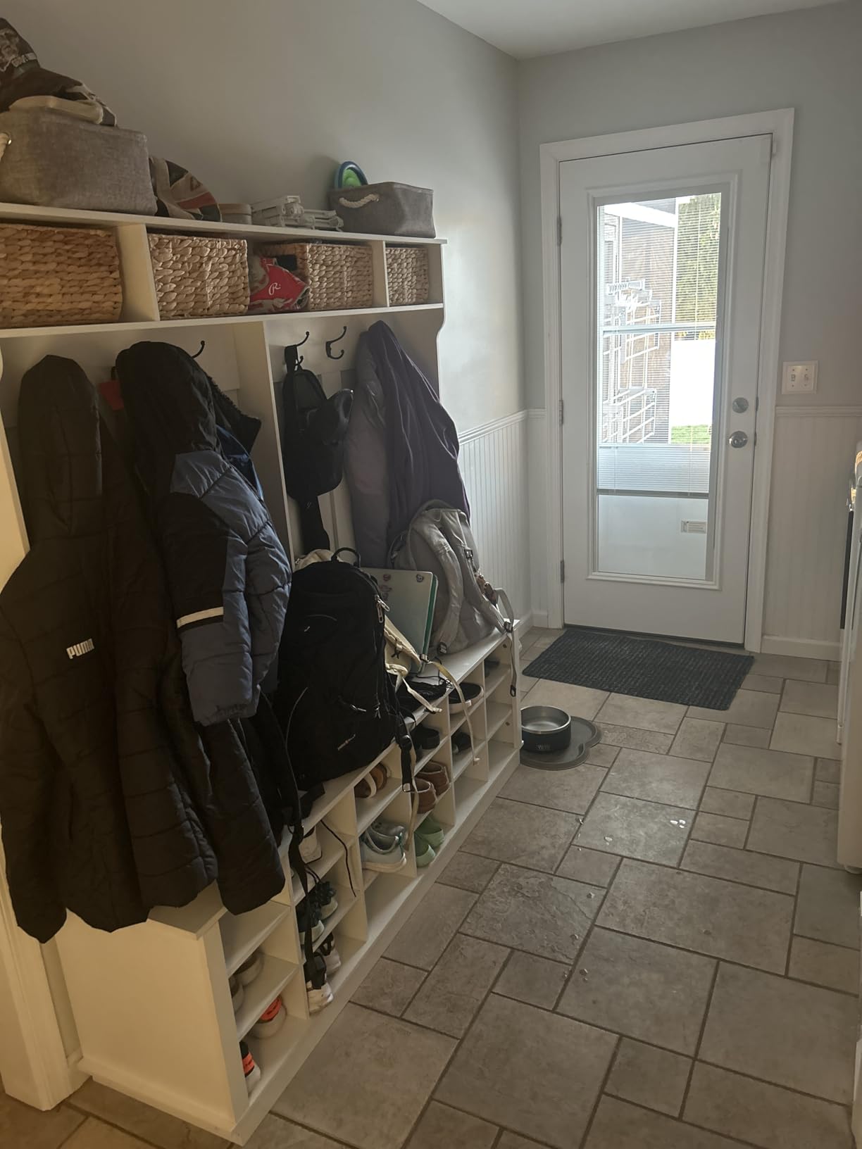 WOODTIME Extra Large Hall Tree with Bench and Shoe Storage, Multi-Purpose Entryway Bench with Coat Rack, Adjustable Shelves, 6 Double Hooks and 21 Open Compartments, White customer photo 1