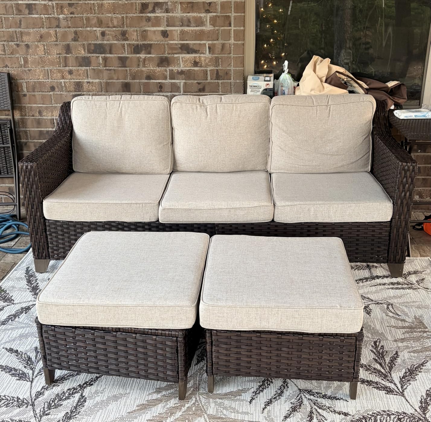 77'' Patio Sofa, All Weather Outdoor Rattan Wicker 3-Seat Sofa High Back Couch with Premium Cushions for Garden Backyard Porch(Brown/Beige) customer photo 1