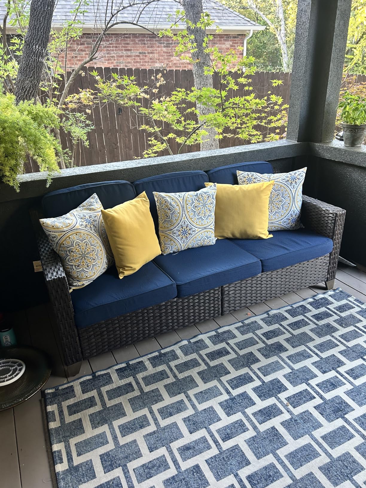 77'' Patio Sofa, All Weather Outdoor Rattan Wicker 3-Seat Sofa High Back Couch with Premium Cushions for Garden Backyard Porch(Brown/Beige) customer photo 2