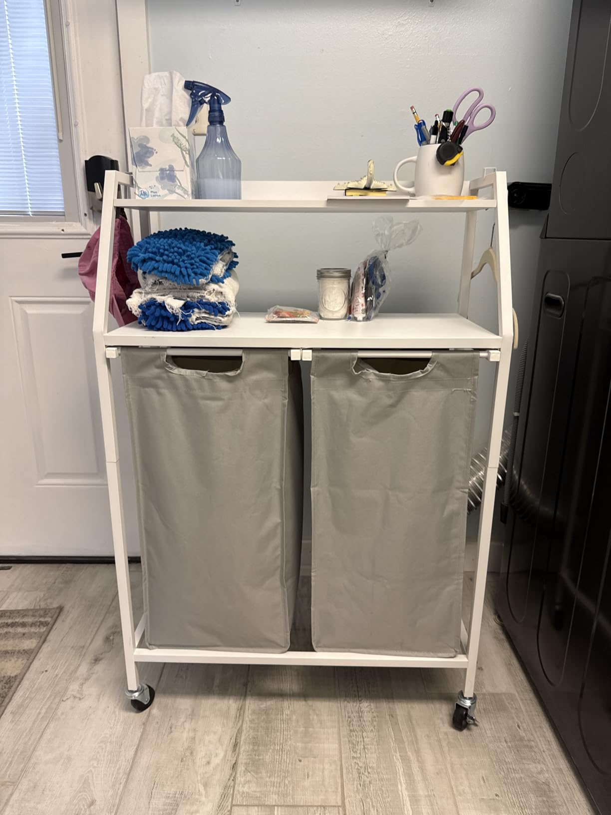 Laundry Hamper, Laundry Sorter with 4 Section, Rolling Basket with Wheels, 2 Shelves, 4 14.5 Gal, Pull-Out and Removable Oxford Fabric Bags for Laundry Room, Black and Rustic Brown customer photo 1