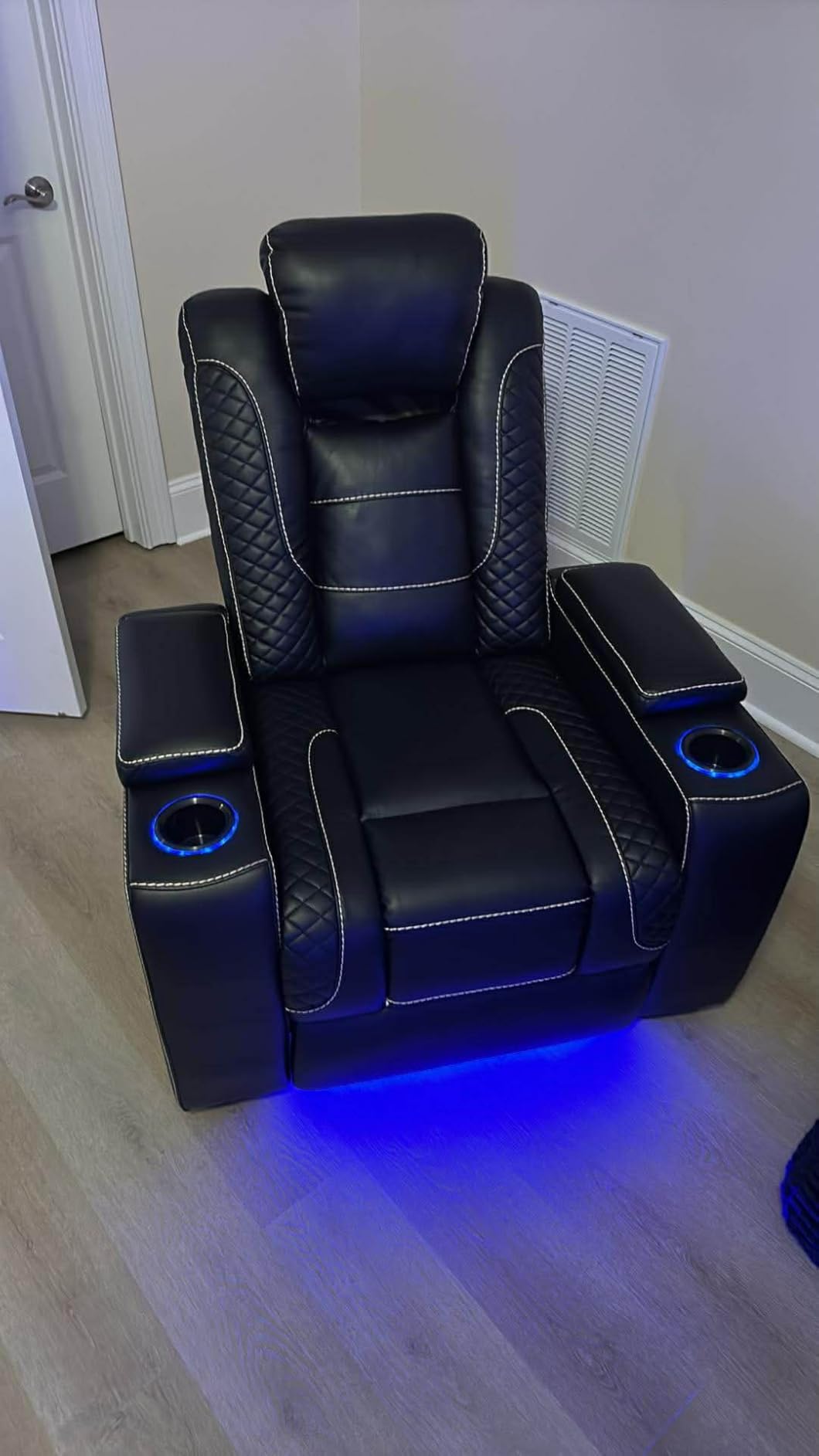 ANJ Power Home Theater Seating, PU Leather Electric Recliner Chair with Adjustable Headrest, Dual Motors Movie Reclining Chairs with LED Lights, USB Port, Cup Holders, Hidden Arm Storage (Brown) customer photo 2
