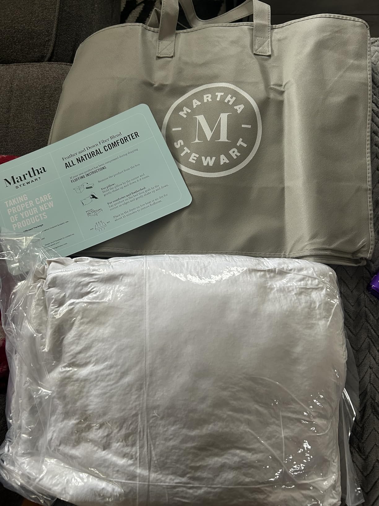 Martha Stewart Goose Feather Down Fiber Cotton Comforter Queen Size, Feather Duvet Insert Queen, Hotel Collection Hypoallergenic Comforter 58oz All Season Medium Warmth 90 x 90 Inch White customer photo 2