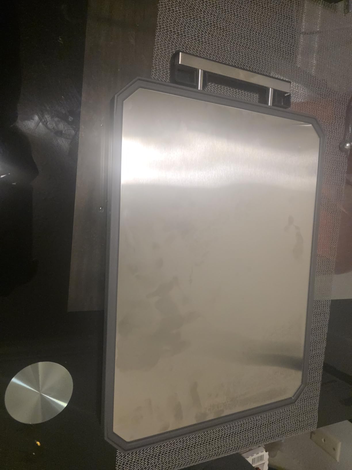 SNOWCLAD Stainless Steel Cutting Board,Double Sided Steel Bread Boards for kitchen,Stainless Steel/Wheat straw pp Large Board for meat,non toxic Chopping,16 * 11 Inch,Dishwasher Safe customer photo 1