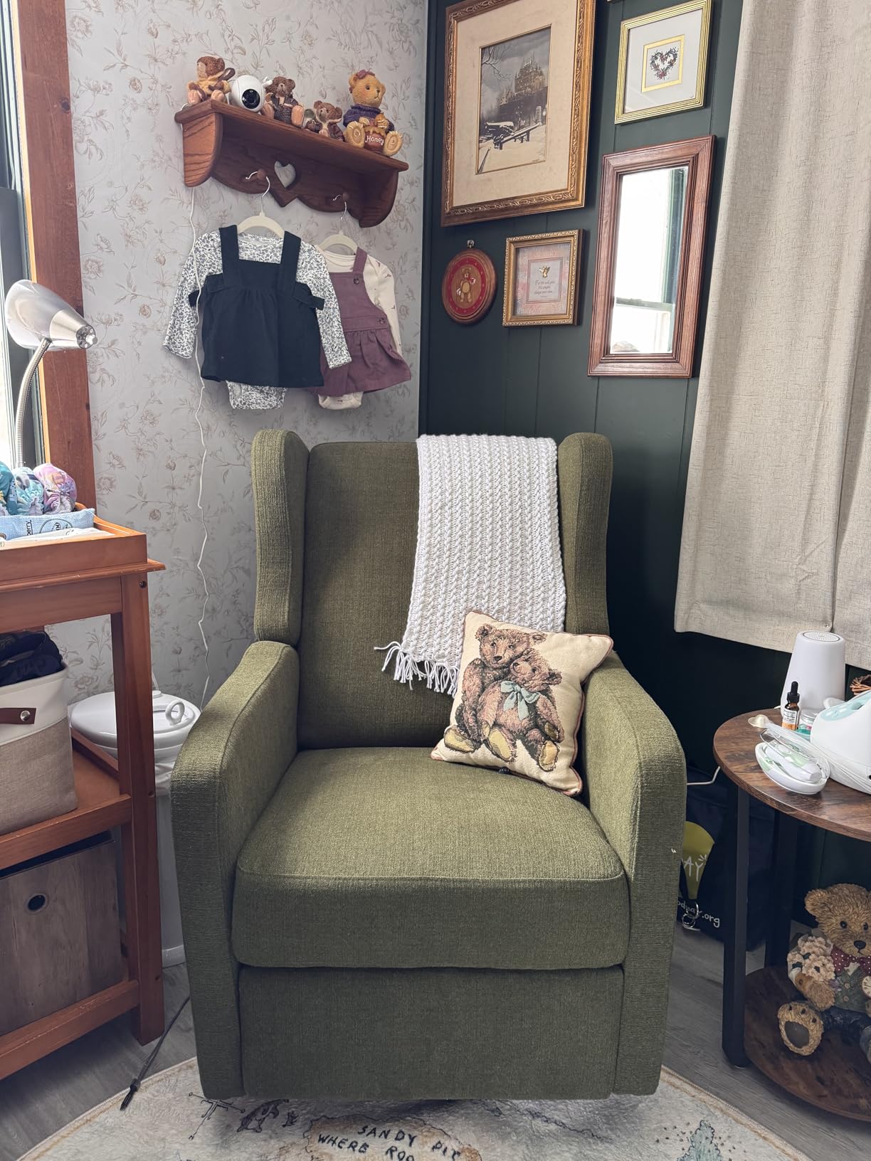 DaVinci Carter's Arlo Swivel Rocker Recliner Chair - GREENGUARD Gold, FSC & Certi-PUR US Certified - Ultra Comfy Nursery Glider Recliner - Glider Rocking Chair for Nursery & Living Room - Forest Green customer photo 1