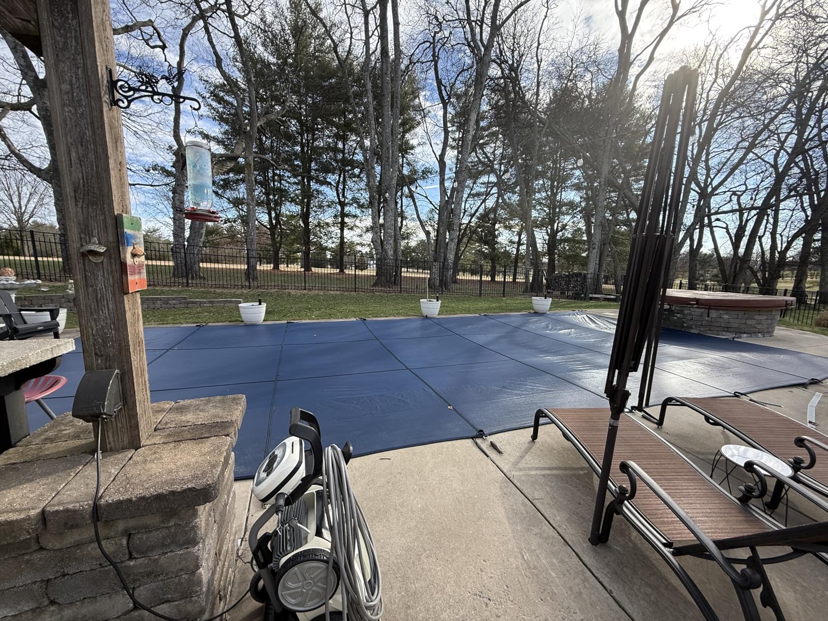 Inground Pool Cover Safety Fits Rectangle Swimming Pool, Mesh Solid Pool Cover for Inground Pools, Winter Pool Safety Cover Includes Safety Net and Installation Tools Blue (Blue, Fits 16x32ft Pools) customer photo 1