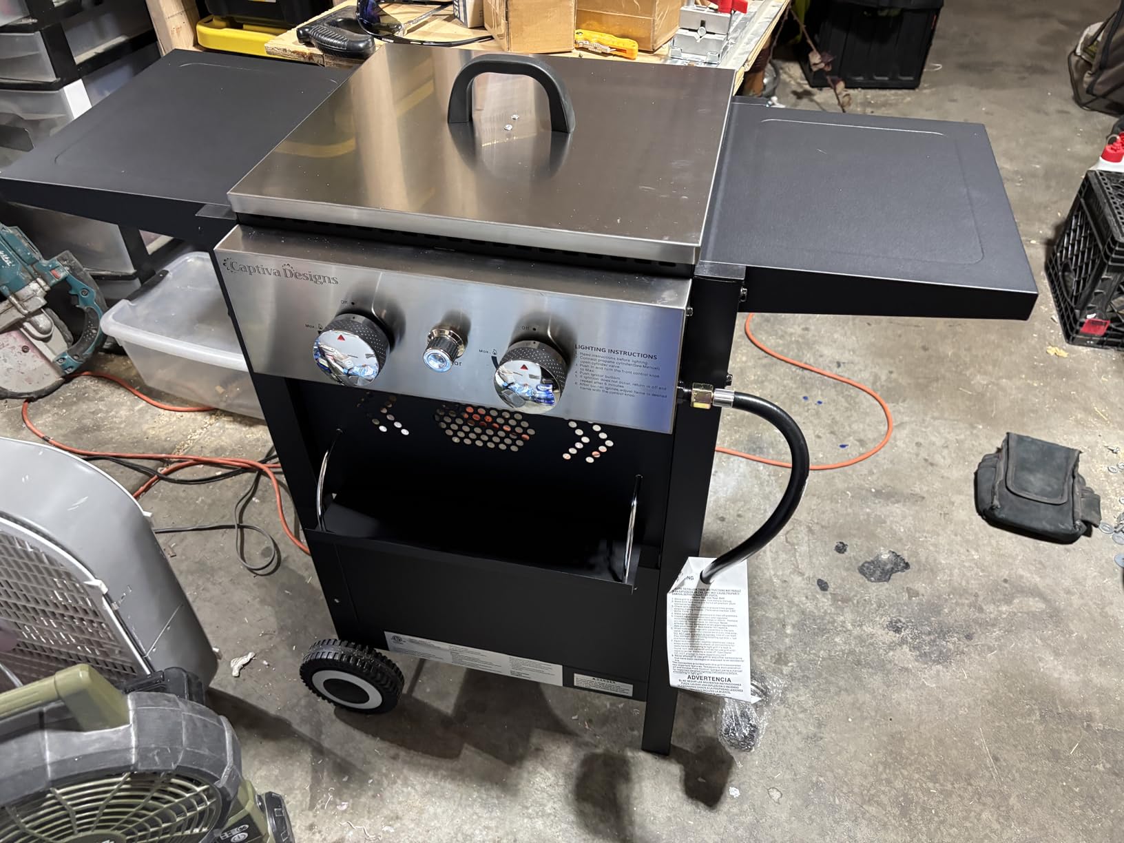 GREEN PARTY 2 Burner Griddle Grill Combo, 2 in 1 Propane Gas BBQ Grill w/Cast Iron Plate, 20,000 BTU Output Small Flat Top Propane Barbecue Grill for Camping, Patio, Backyard, Balcony customer photo 1