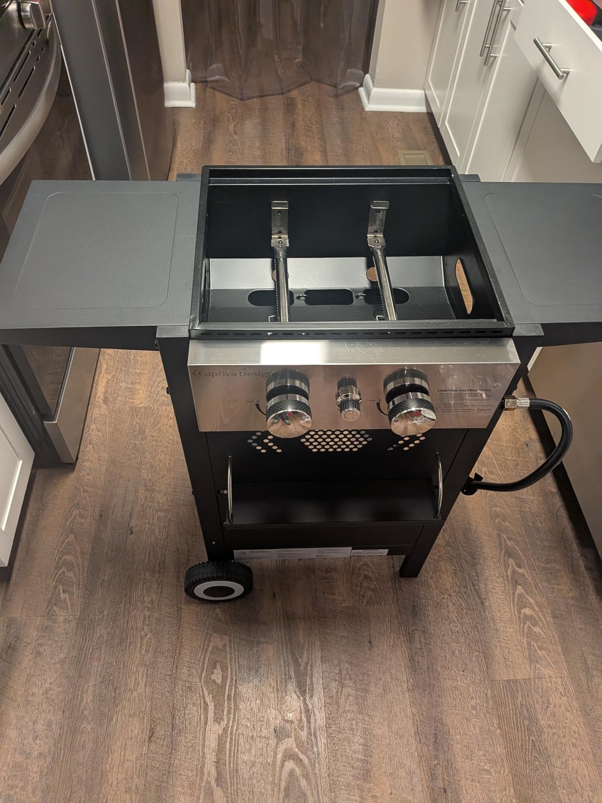 GREEN PARTY 2 Burner Griddle Grill Combo, 2 in 1 Propane Gas BBQ Grill w/Cast Iron Plate, 20,000 BTU Output Small Flat Top Propane Barbecue Grill for Camping, Patio, Backyard, Balcony customer photo 2