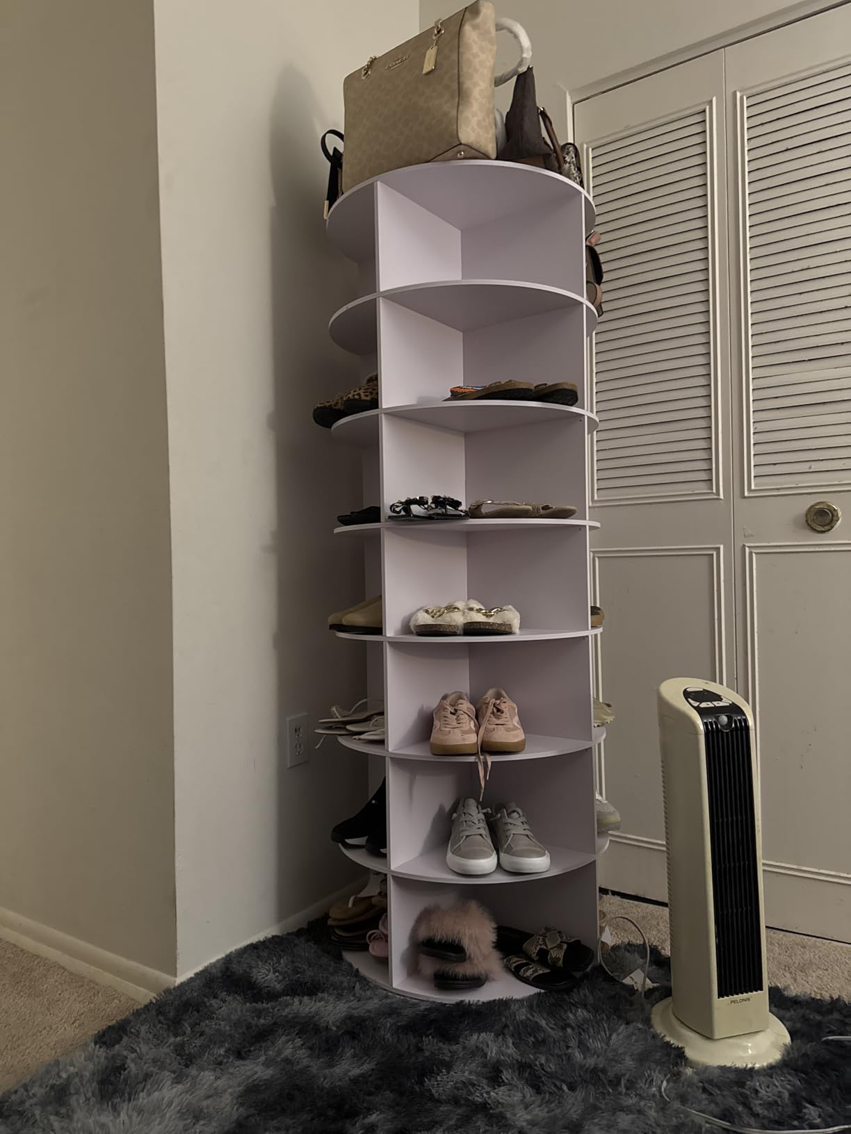 MAGIC UNION Rotating Shoe Rack Tower 7 Tier Organizer, Vertical Spinning Shoe Display Lazy Susan, Revolving 360 White Shoe Rack Storage Round Carousel, Rotate Shoes Closet Organization customer photo 2