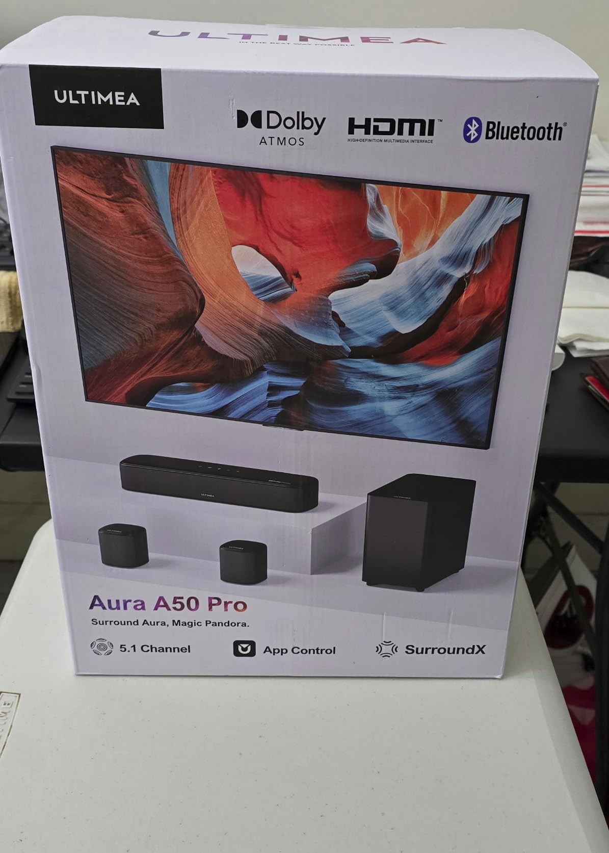 ULTIMEA 5.1ch Sound Bar with Dolby Atmos, Surround Sound System for TV, App Control, Home Theater Sound System, TV Soundbar with Subwoofer, 2 Surround Speakers, HDMI eARC/Opt/AUX/BT, Aura A50 Pro customer photo 2