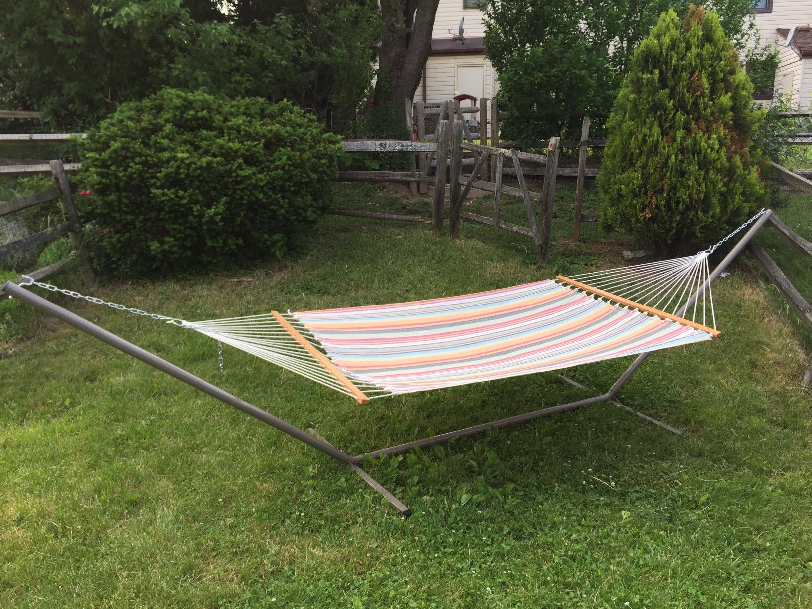 Lazy Daze Hammocks Portable 2 Person Heavy Duty Steel 15 FT Hammock Stand with Hooks and Chains for Outside, Patio, Backyard, 450 Pounds Capacity, Black customer photo 1