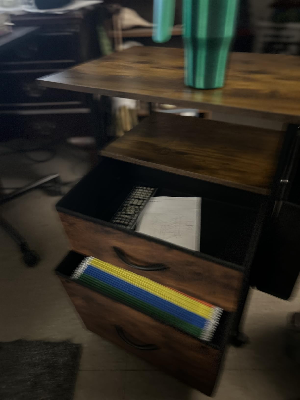 GYIIYUO 2 Drawer File Cabinet with 24'' Extended Desktop, Mobile Filing Cabinet, Rolling File Cabinet with Side Bag, Fabric Drawer, Fits A4/Letter Size, Printer Stand Home Office, Light Brown customer photo 1