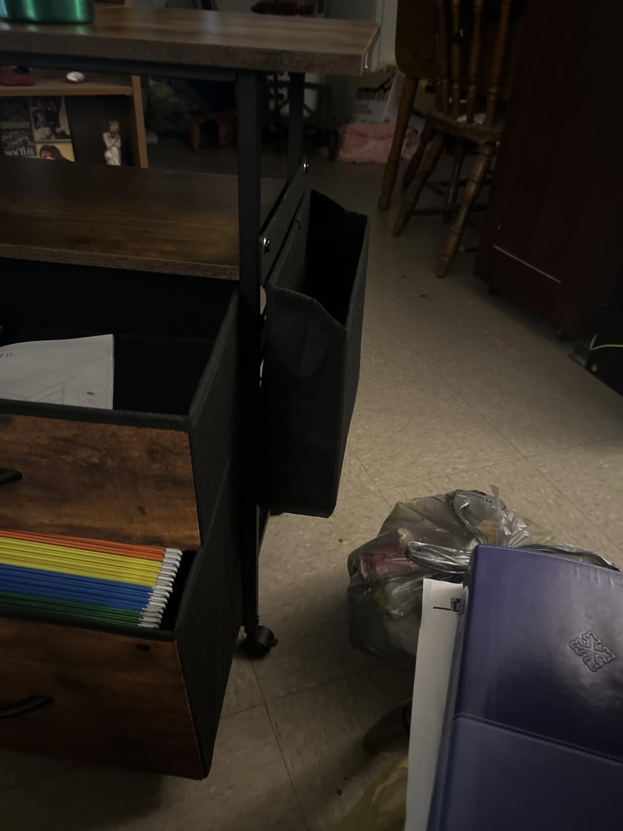 GYIIYUO 2 Drawer File Cabinet with 24'' Extended Desktop, Mobile Filing Cabinet, Rolling File Cabinet with Side Bag, Fabric Drawer, Fits A4/Letter Size, Printer Stand Home Office, Light Brown customer photo 2