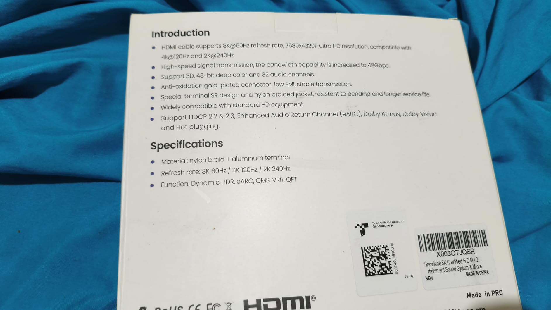 Snowkids 8K 2.1 50 FT Long Fiber Optic HDMI Cable, Unidirectional 48Gbps High-Speed HDMI Cables Cord, 4K 120Hz 144Hz Compatible for TV/Laptop/PS-5/X-box/Projector/Entertainment/Sound System & More customer photo 1