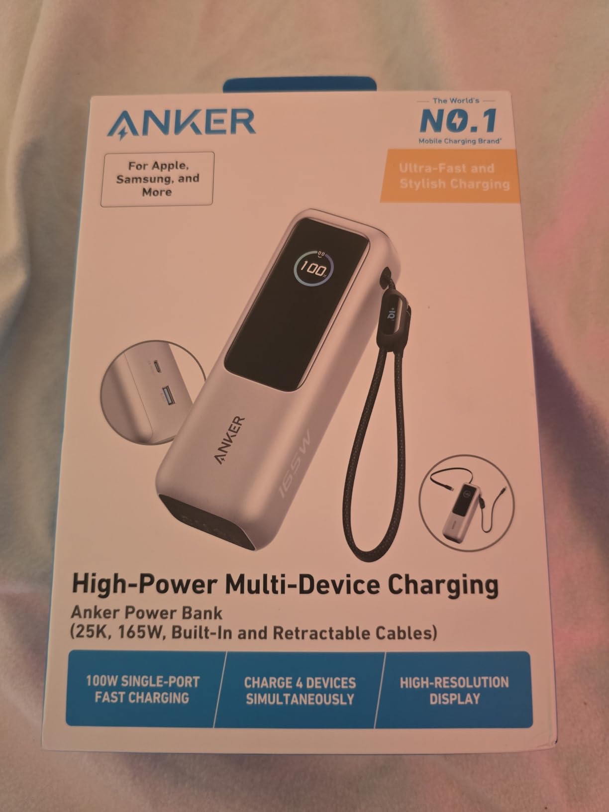 Anker Laptop Power Bank, 25,000mAh Portable Charger with Triple 100W USB-C Ports, Built-in Retractable Cables, Flight-Approved for Travel, iPhone 17/16 Series, MacBook, Samsung, and More customer photo 2