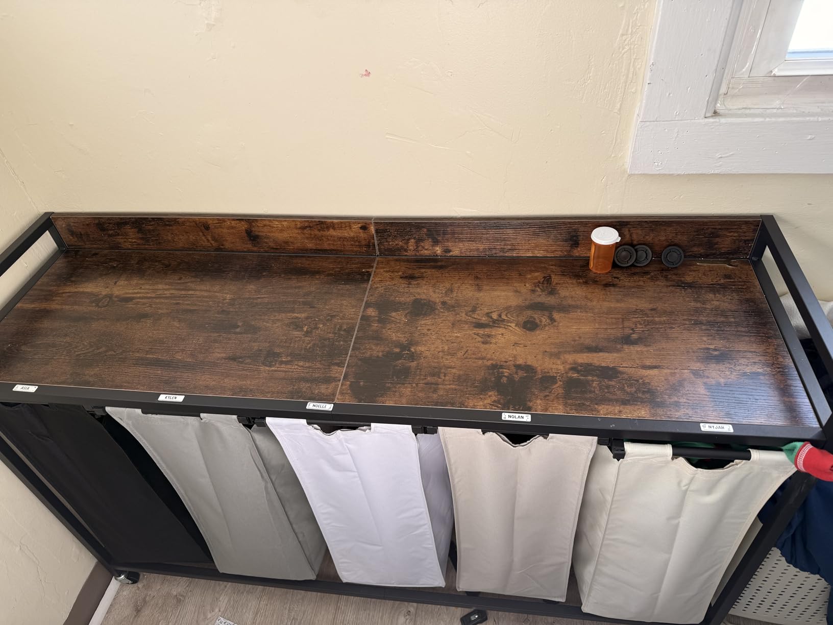 Laundry Hamper with Shelf, Laundry Basket 5 Section, Laundry Sorter with Pull-Out Removable Large 5 Color Bags and Movable Wheels, Metal Frame, 5 x 15.87 Gallons (60L), Rustic Brown PF08XLN customer photo 1