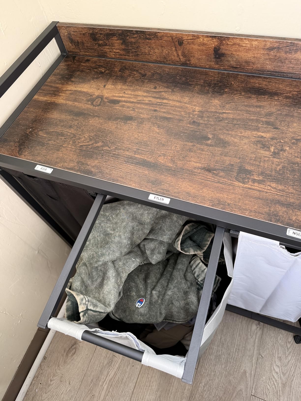 Laundry Hamper with Shelf, Laundry Basket 5 Section, Laundry Sorter with Pull-Out Removable Large 5 Color Bags and Movable Wheels, Metal Frame, 5 x 15.87 Gallons (60L), Rustic Brown PF08XLN customer photo 2