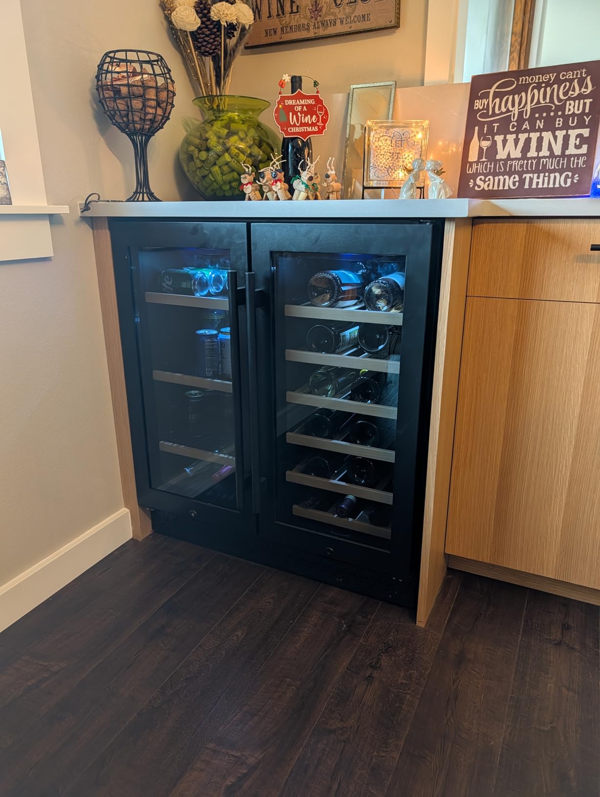 Tylza 24 Inch Wine and Beverage Refrigerator, Dual Zone Wine Beverage Cooler 24