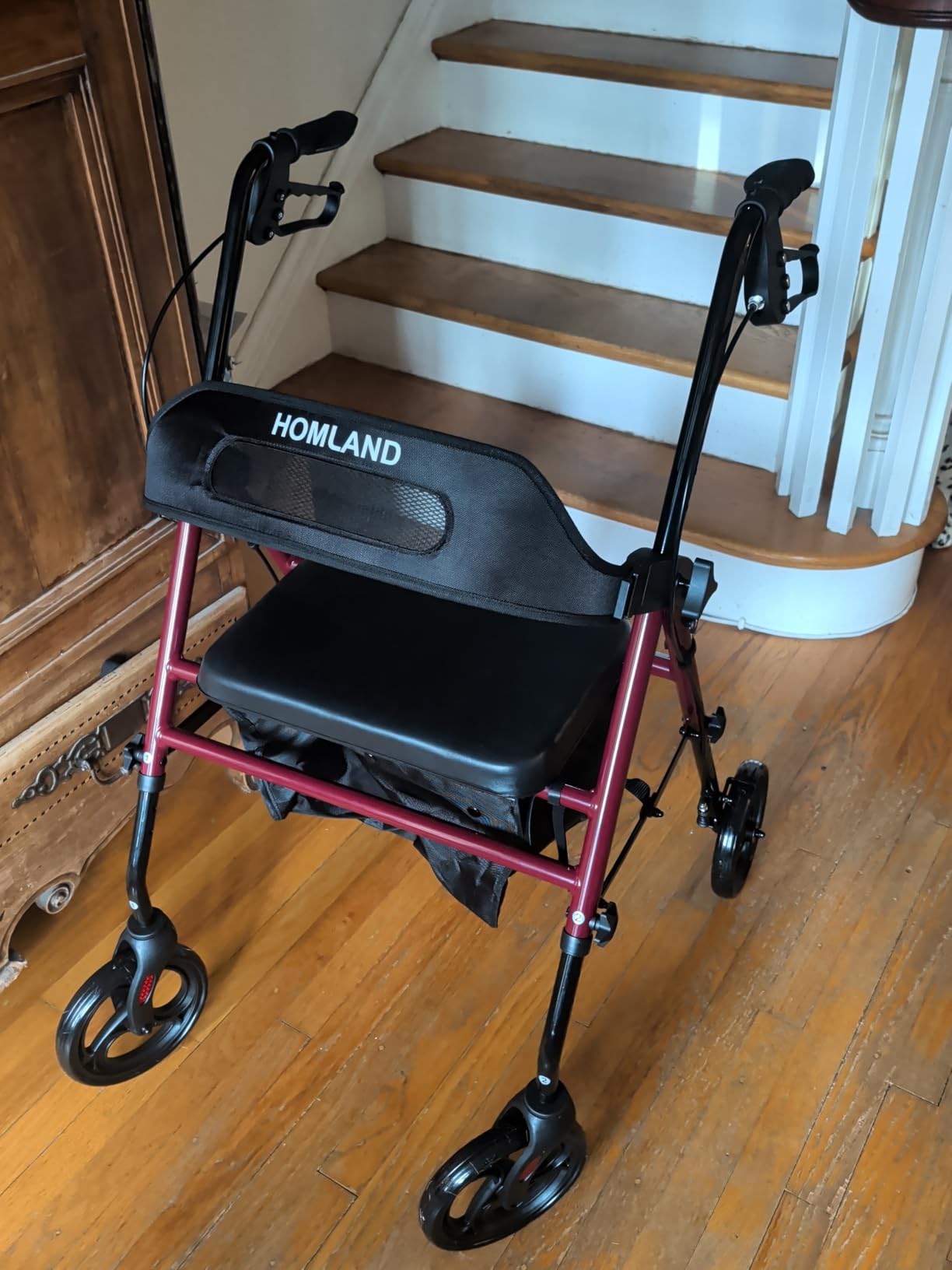 HOMLAND Foldable Rollator Walkers with Seat for Seniors, 8'' Big Wheels, 350 lb. Weight Capacity, Adjustable Handles and Seat Height, Lightweight Rolling Walker, Red customer photo 1