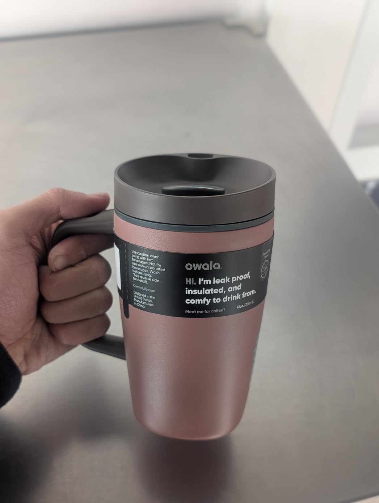 Owala SmoothSip Slider Insulated Stainless Steel Coffee Tumbler, Reusable Iced Coffee Cup, Hot Coffee Travel Mug, BPA Free 20 oz, Pink (Pucker Up) customer photo 1