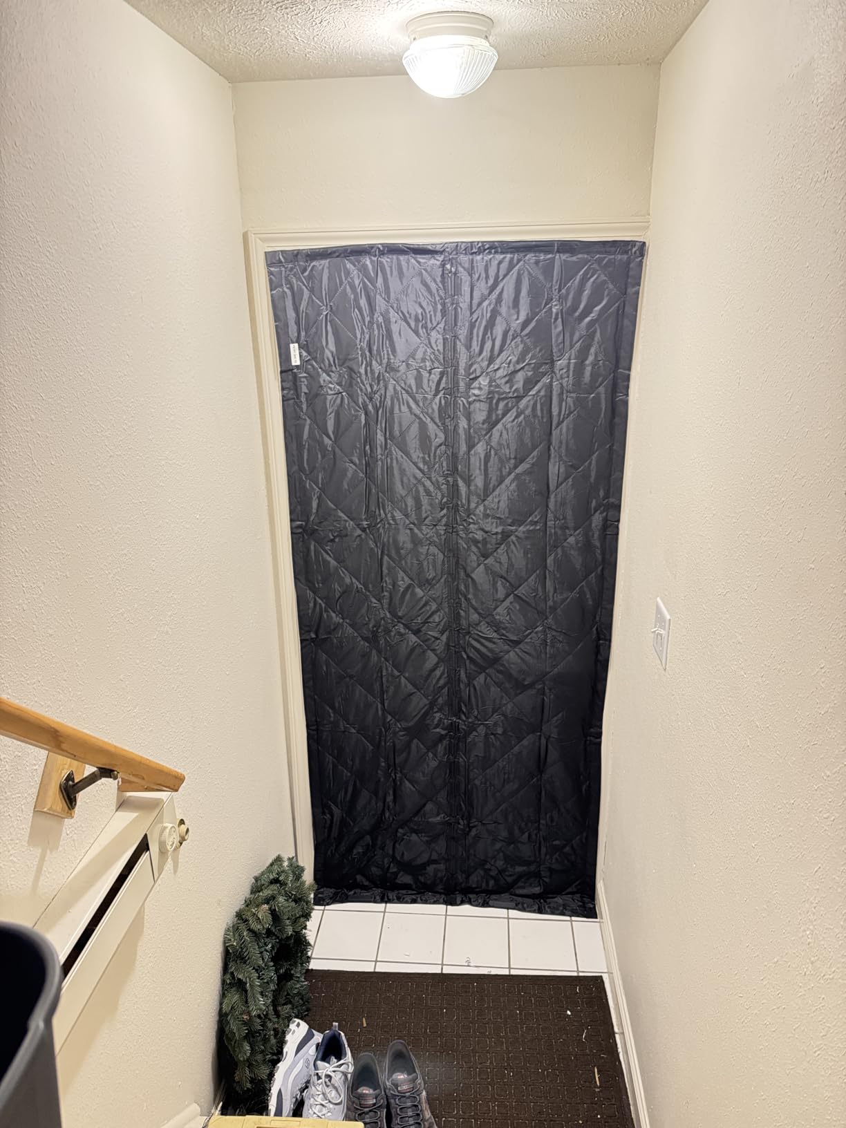 Thermal Insulated Garage Door Curtain with Clear Window, 16ft x 7ft Winter Door Cover for 2 Car Garage Heat Insulation with Thicken Polyester Fiberfill & Durable Oxford Fabric, Waterproof customer photo 2