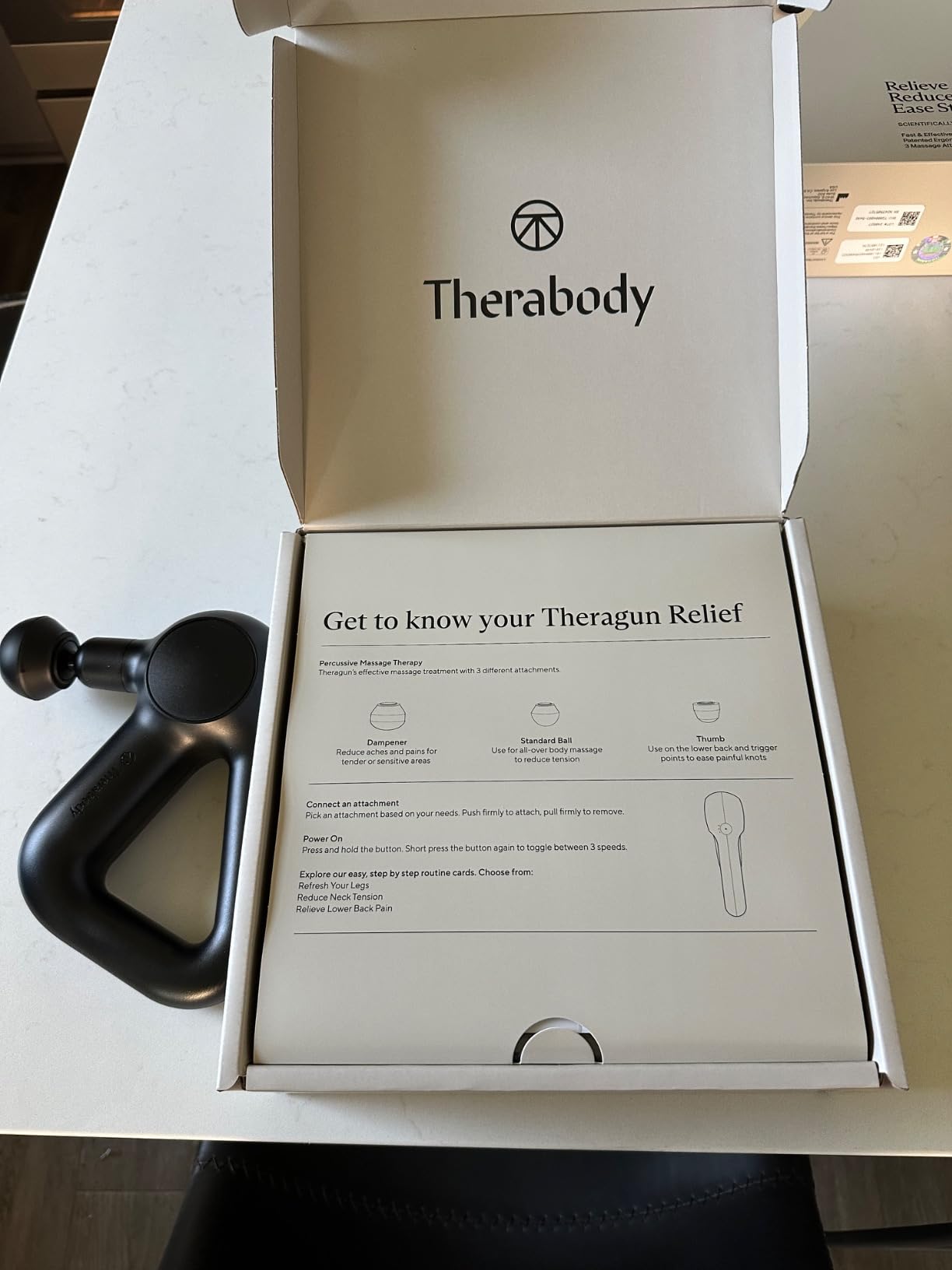 TheraGun Therabody Relief - Quiet Deep Tissue Therapy Massage Gun - Bluetooth Enabled, Electric Percussion Massage Gun & Personal Massager for Pain in The Neck, Back, Leg, Shoulder and Foot (Black) customer photo 2