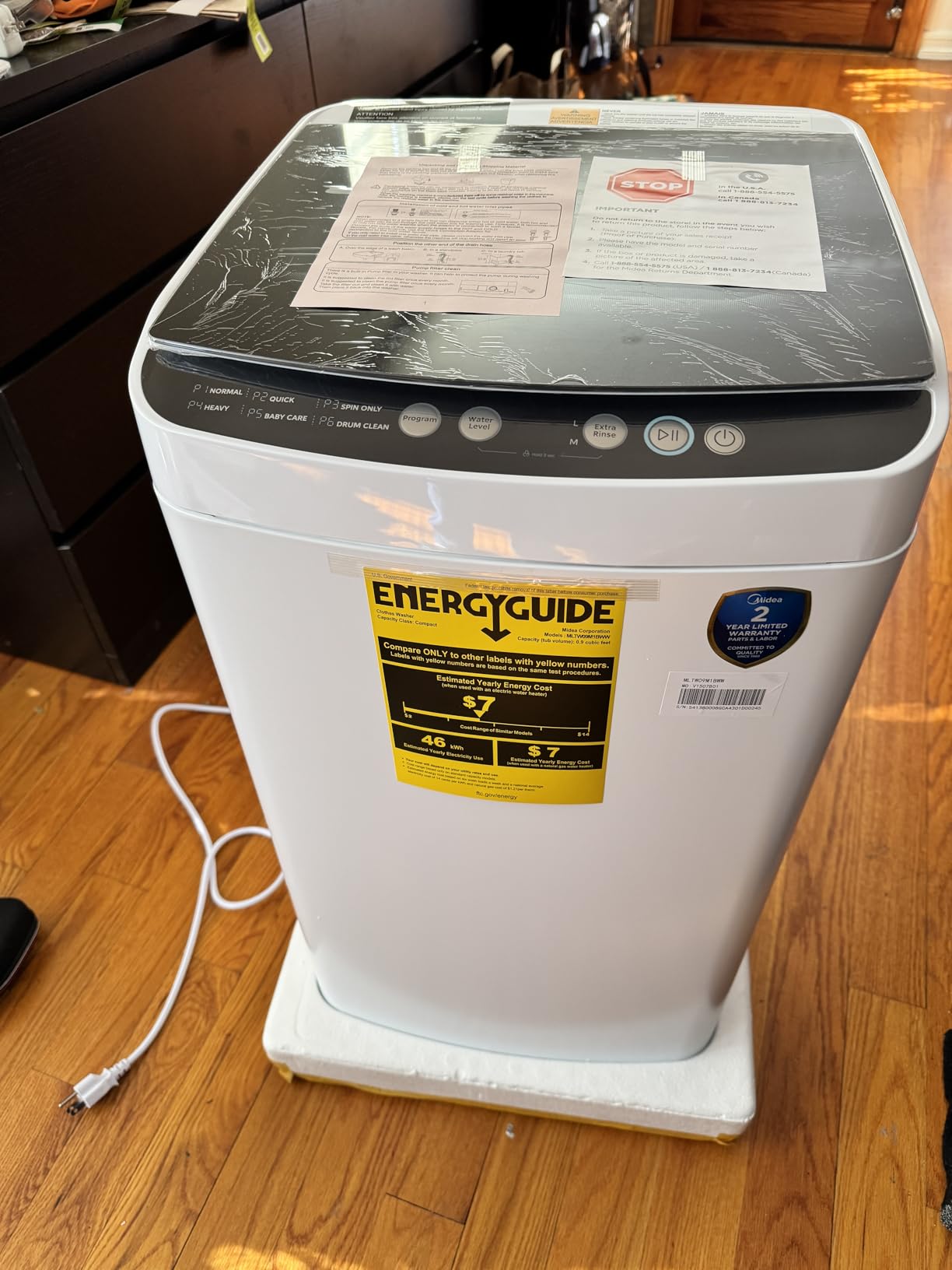 Midea Portable Washing Machine, 0.9 cu. ft with 6 Cycles, Drum Clean, Quick, Stainless Steel Tub, Transparent Lid, LED Display Washing Machine, White customer photo 1