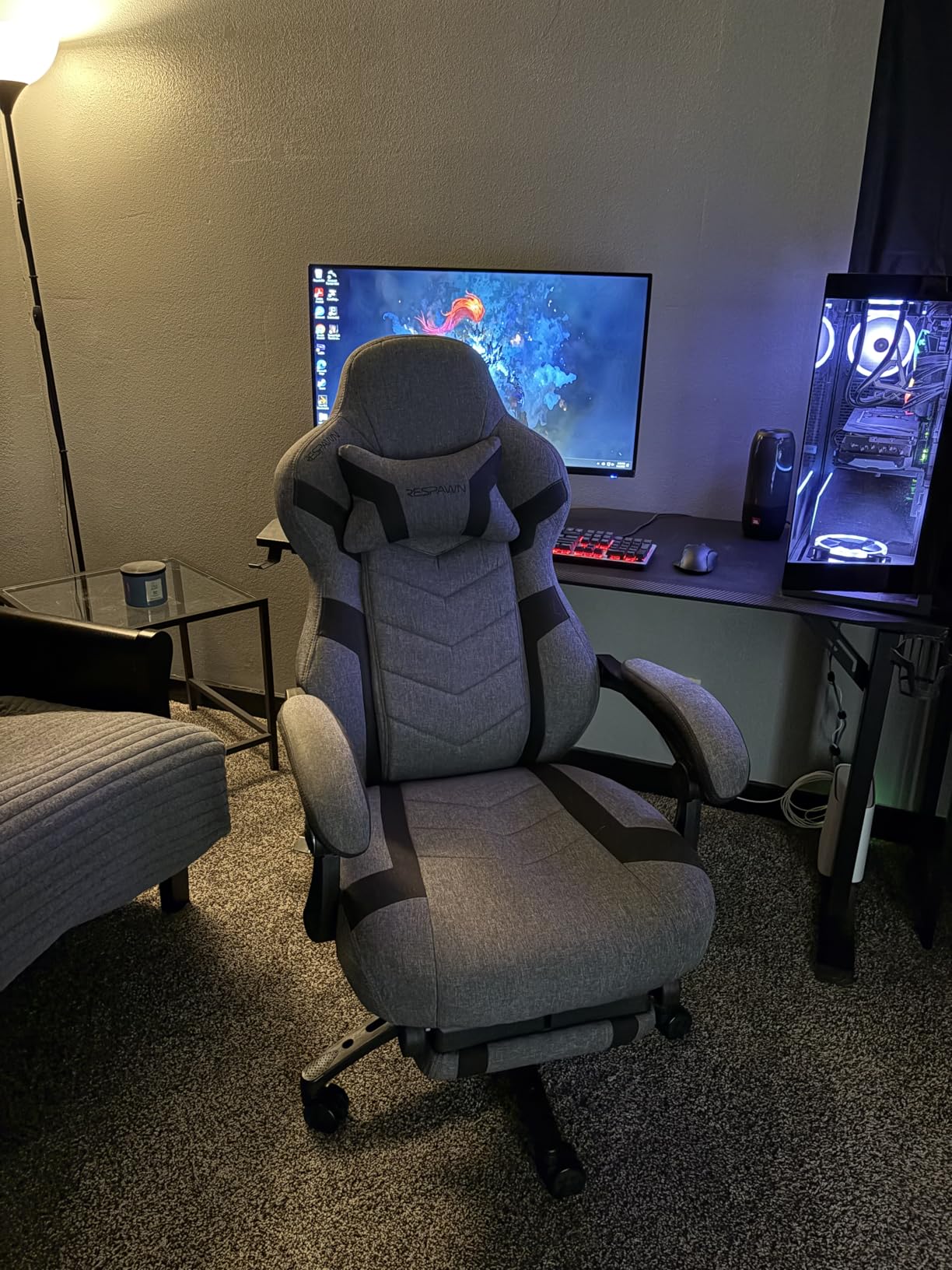 Respawn 110 Pro Ergonomic Gaming Chair with Footrest for Adults - Comfortable Office Gaming Recliner with Lumbar Support and Headrest, Racing Style Video Game Chairs for Computer Gamer - Gray Fabric customer photo 2