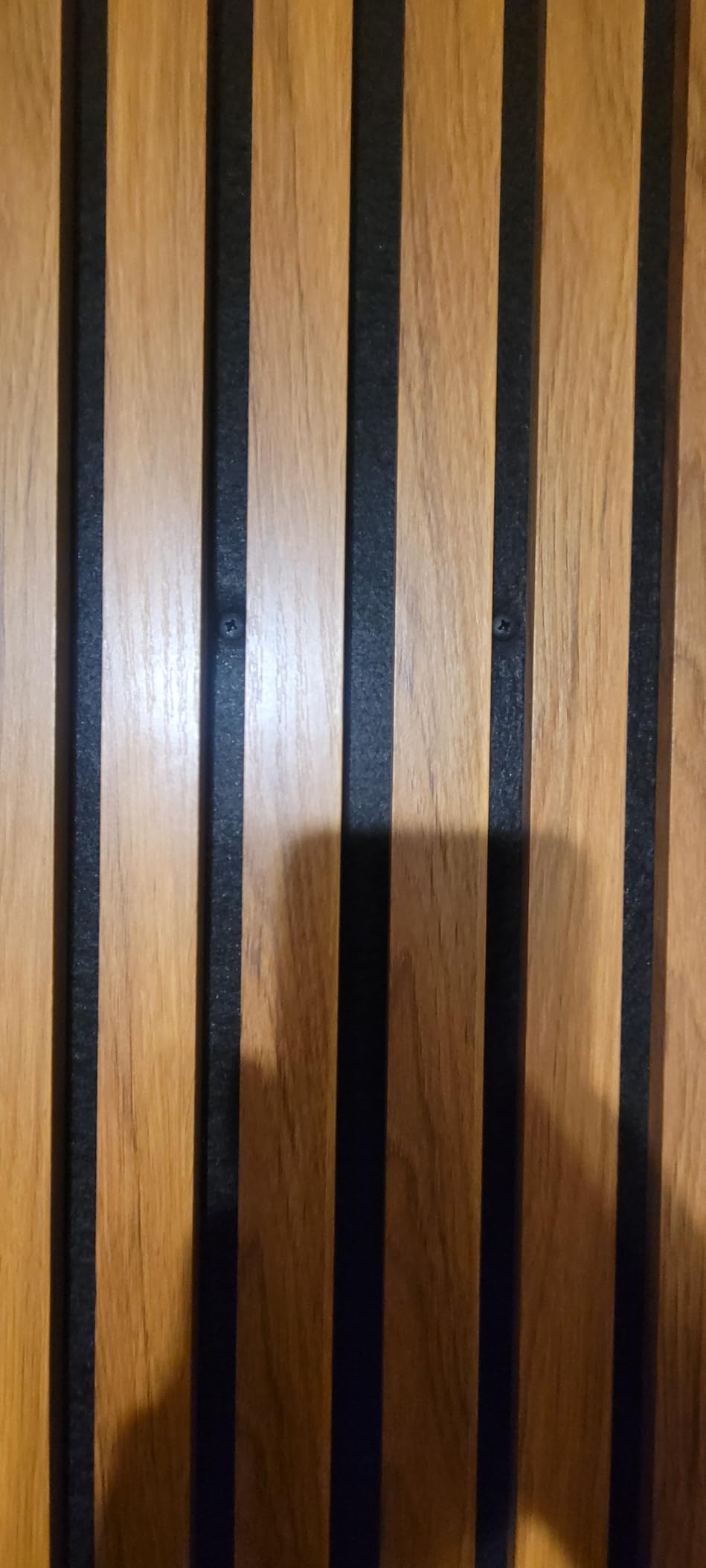 NeatiEase Wood Slat Wall Panels, 4-Piece 96 x 12.6 inches, Soundproof & Noise Cancelling, Acoustic Wall Panels (Black) customer photo 1