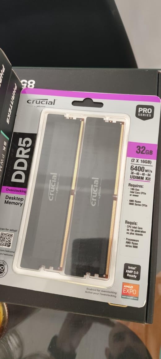 Crucial Pro DDR5 RAM 32GB Kit (2x16GB) 6400MHz CL38, Overclocking Desktop Gaming Memory, Intel XMP 3.0 & AMD Expo Compatible - White CP2K16G64C38U5W customer photo 1