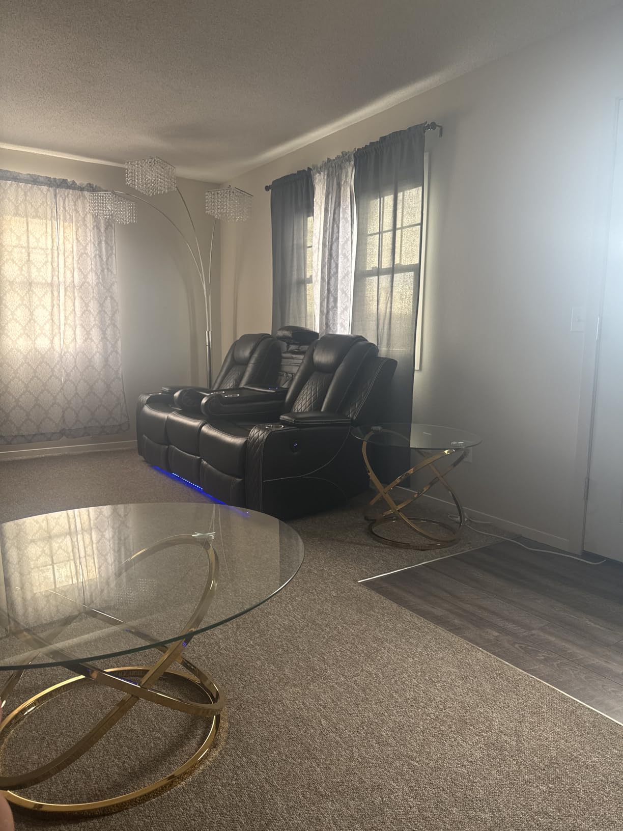 Power Recliner Sofa Set with Bass Speaker for Living Room, Faux Leather 3 Seater Reclining Couch and Loveseat Seating with Wireless Charger, Reading Light, Home Theater Love seat Sets, Grey customer photo 1
