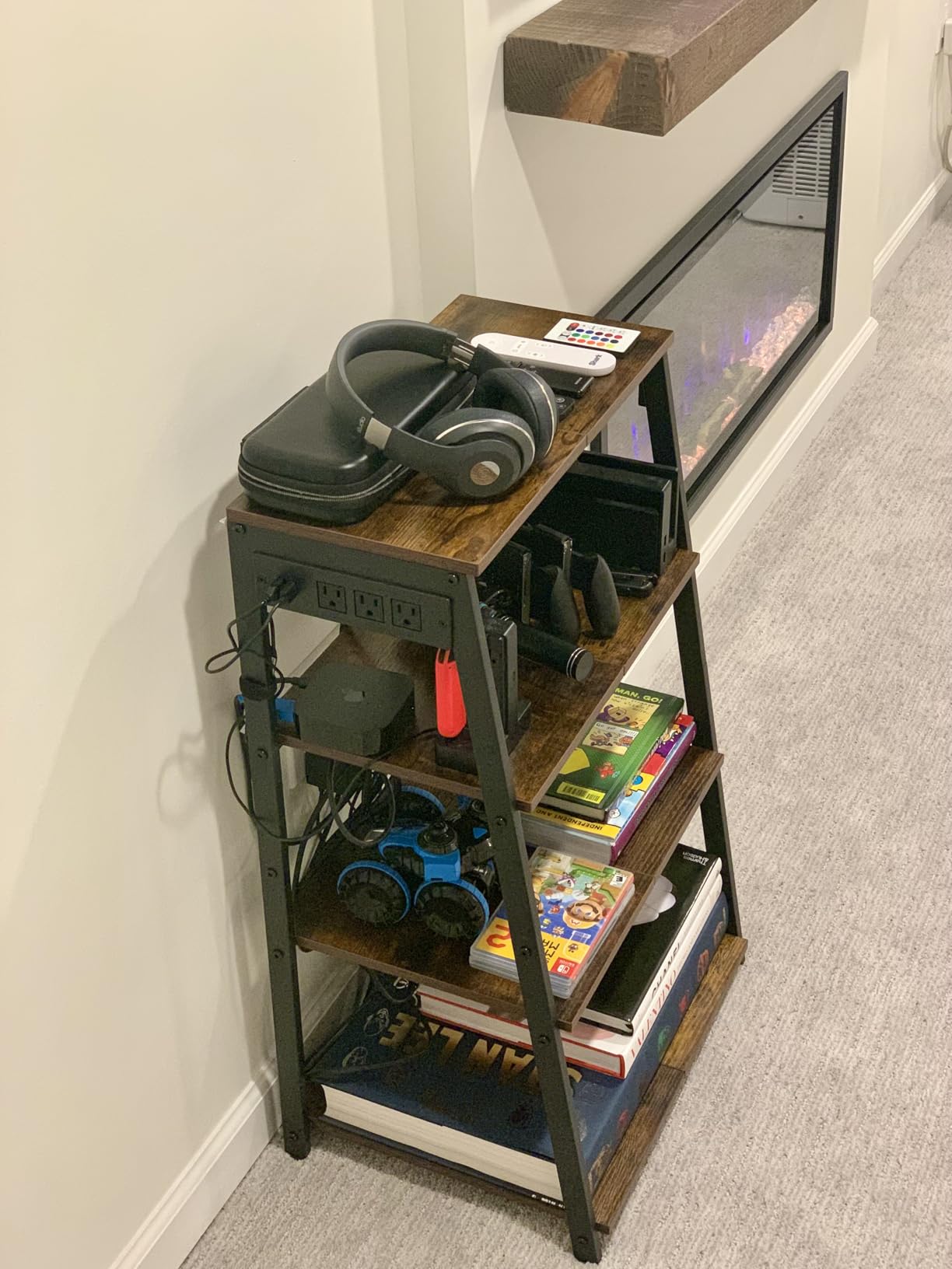 4-Tier AV Media Stand with 2 Hooks,Heavy Duty Stereo Cabinet Furniture-Large Stereo Rack and Game Console Stand,Wooden Record Player Stand,Audio Stand Perfect for DVD Players/Game Console/TV Box/Xbox customer photo 2