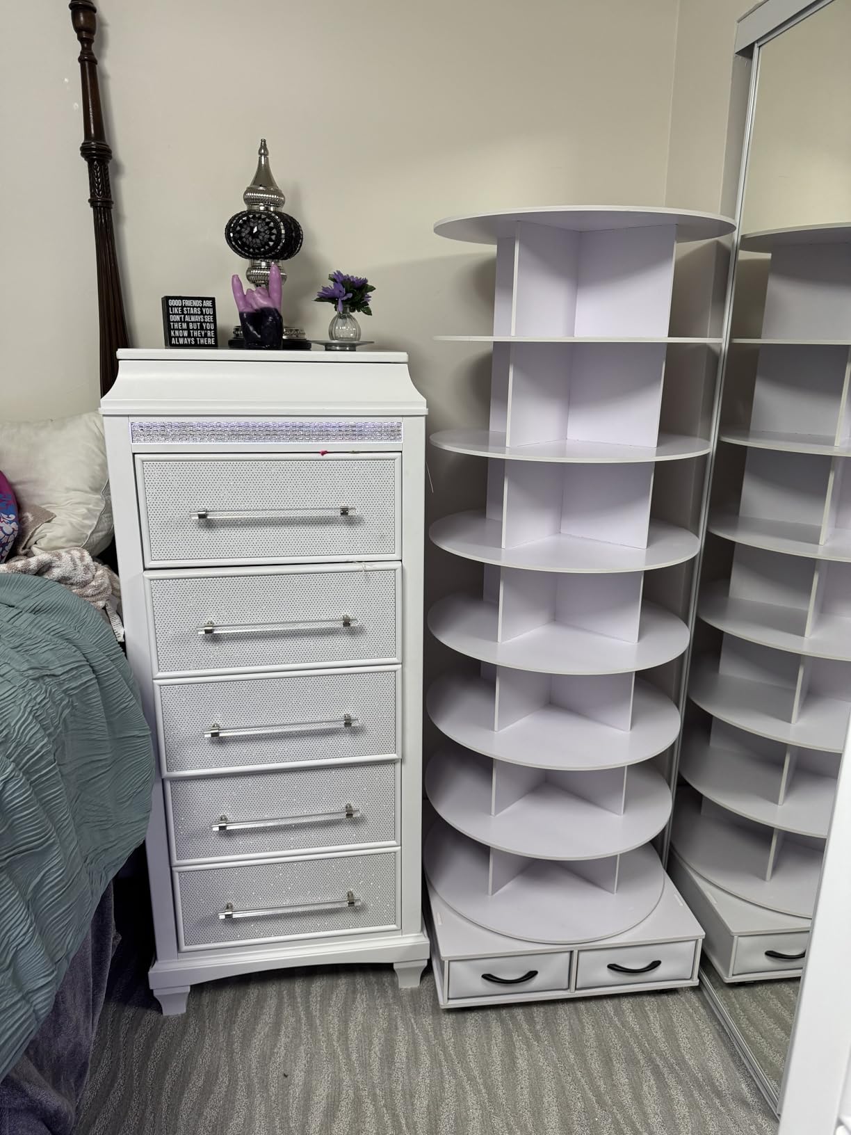 8 Tier Rotating Shoe Rack Tower contains 2 drawers, Spinning Shoe Rack Display Lazy Susan, Revolving 360 Shoe Racks Storage Round Carousel, Equipped with 5 Universal Wheels with Brake Function customer photo 2