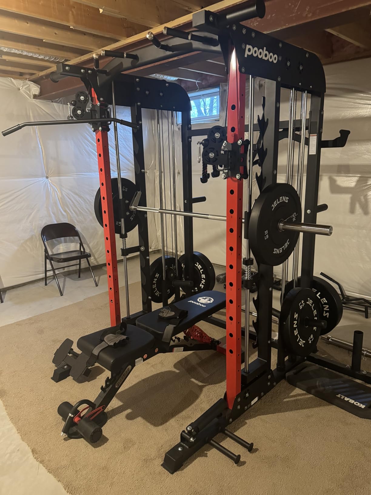 pooboo Multi-Functional Machine Power Cage, 2000LB Squat Rack, LAT-Pull Down System, Dual Pulley Cable Crossover System, Home Gym Workout Machine with Strength Training Attachments customer photo 1