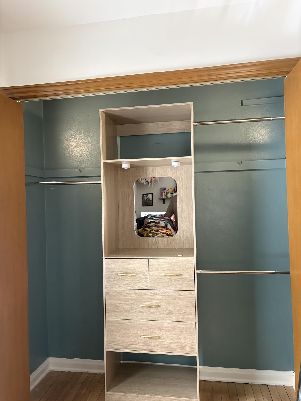 Unikito 48 W - 96 W Closet Organizer, 8FT Walk in Closet Systems Starter Kit with 25 Tower and 3 Extendable Hanging Rods, Sturdy Wood Garment Rack with 4 Drawers and Mirror, Max Load 1000 LBS White customer photo 1