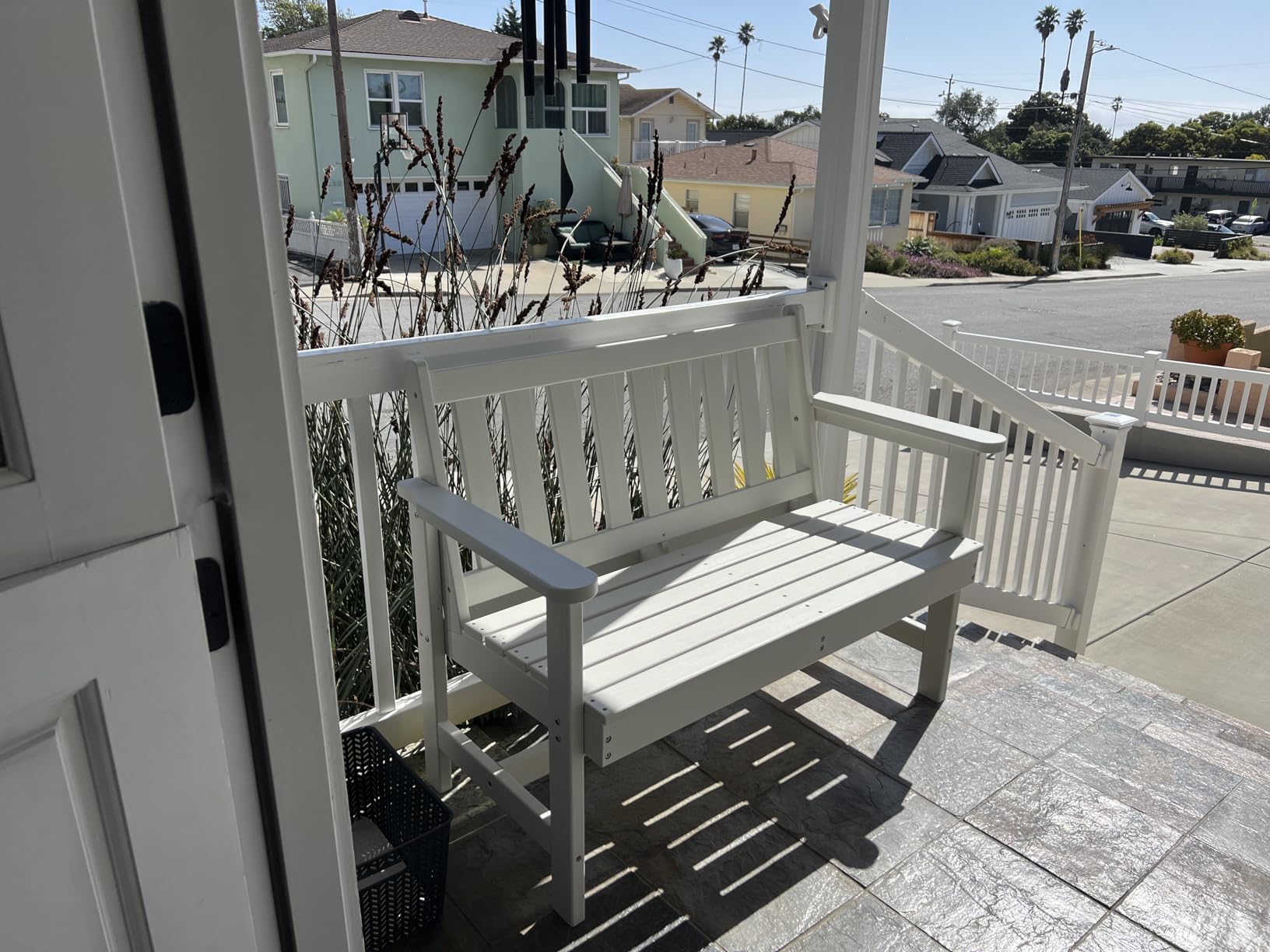 SERWALL Outdoor Bench, HDPE Outdoor Benches Weatherproof, 2-Person Garden Bench with 660 lbs Weight Capacity, Patio Benches for Outdoors, Garden, Porch, Backyard and Park, Navy Blue customer photo 1