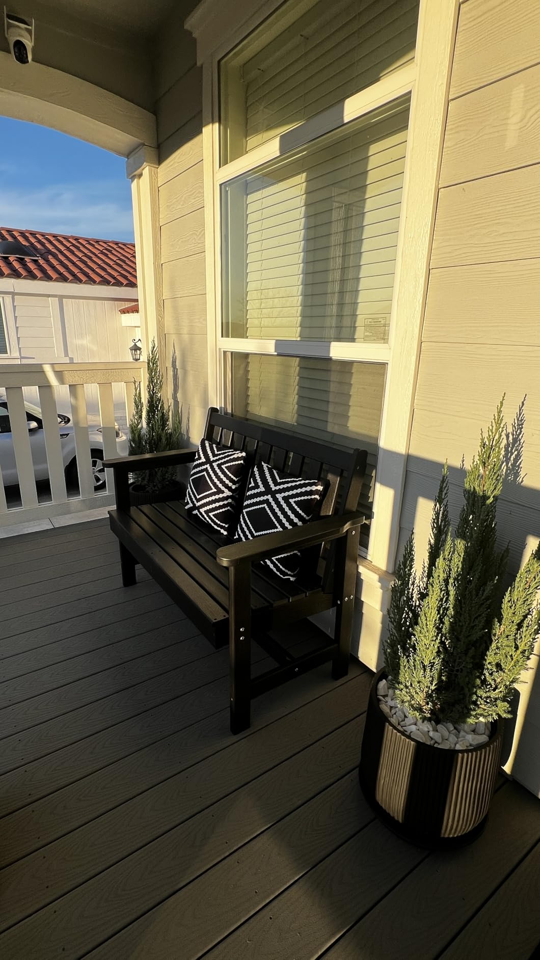 SERWALL Outdoor Bench, HDPE Outdoor Benches Weatherproof, 2-Person Garden Bench with 660 lbs Weight Capacity, Patio Benches for Outdoors, Garden, Porch, Backyard and Park, Navy Blue customer photo 2