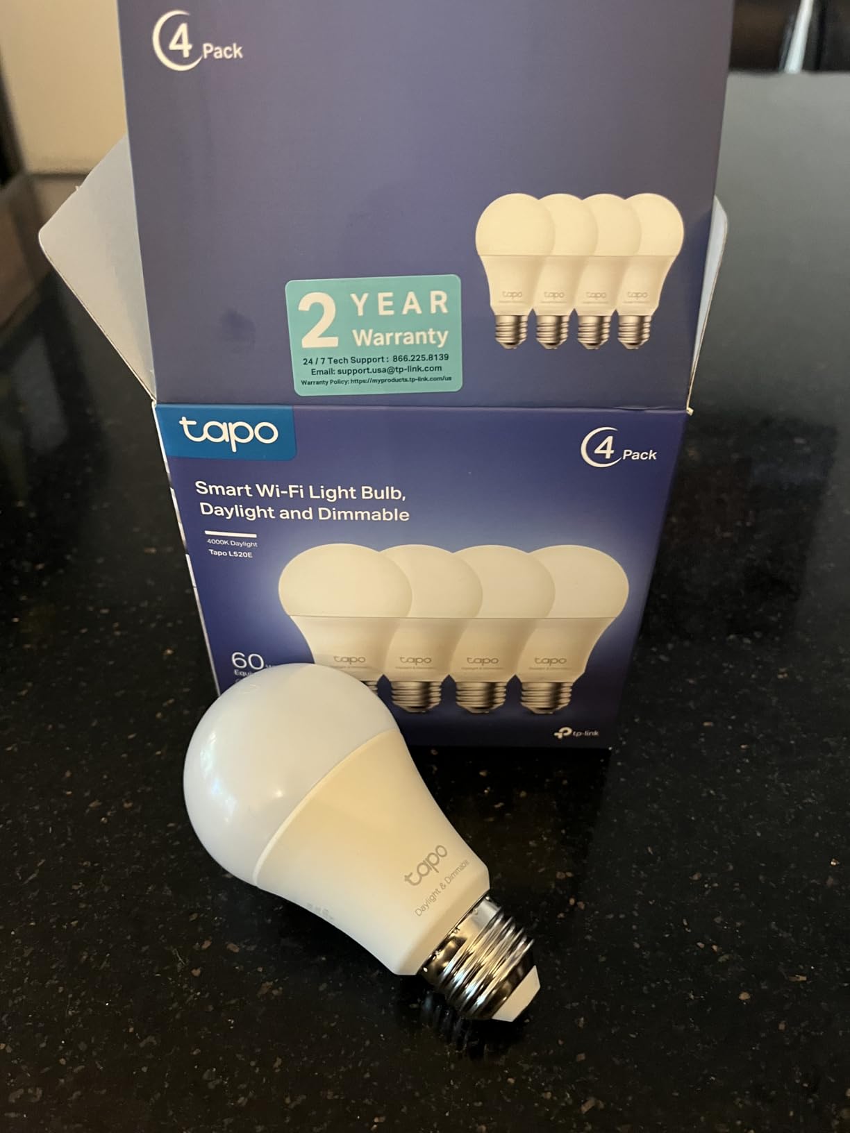 Tapo TP-Link Smart Light Bulbs - Natural Daylight, Dimmable, Compatible w/Alexa and Google Home, A60 Bulb/E27 Base, 60W Equivalent, 800LM CRI width=