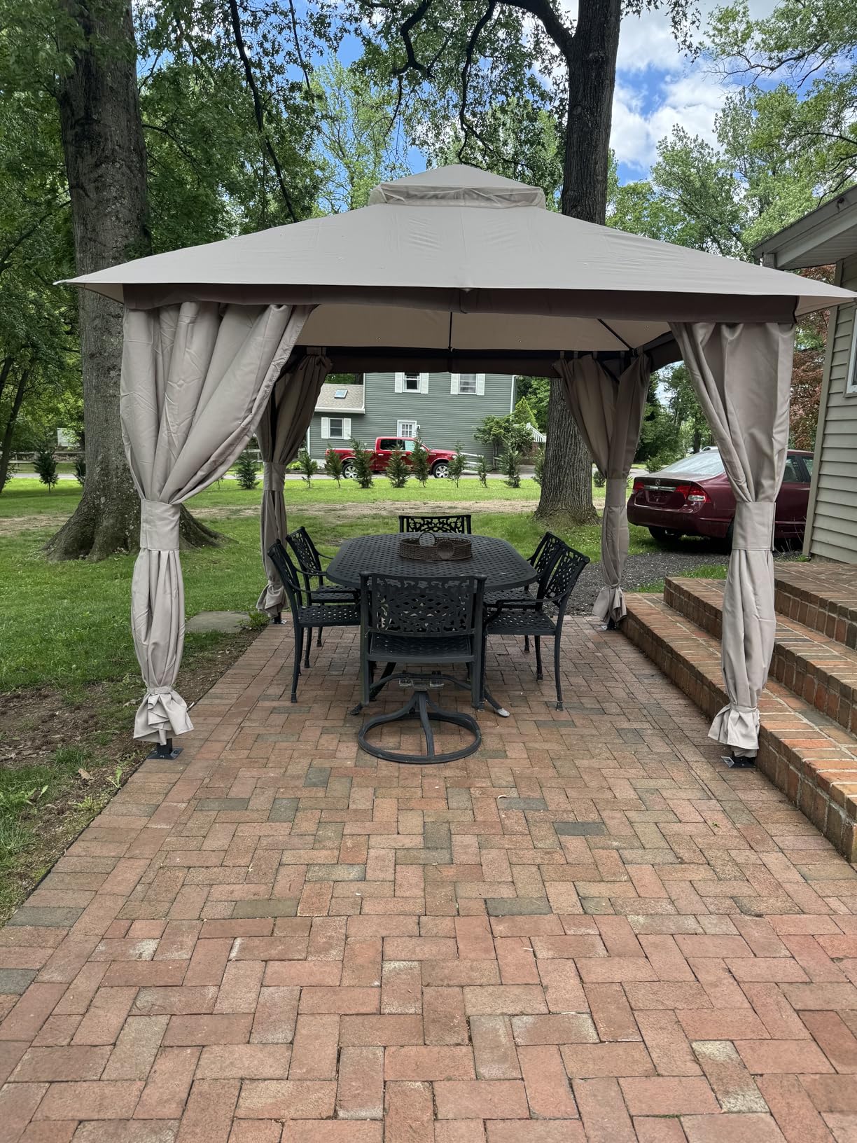 LAUSAINT HOME Semi-Permanent Outdoor Patio Gazebo 10'x20', Heavy Duty Party Tent Shelter with Double Roofs, Mosquito Nettings and Privacy Screens for Backyard, Garden, Lawn, Gray customer photo 2