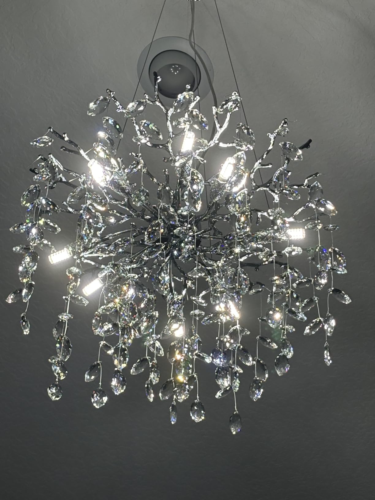 H65'' Silver Tree Branch Crystal High Ceilings Chandeliers, Modern Crystal Staircase Chandeliers customer photo 1