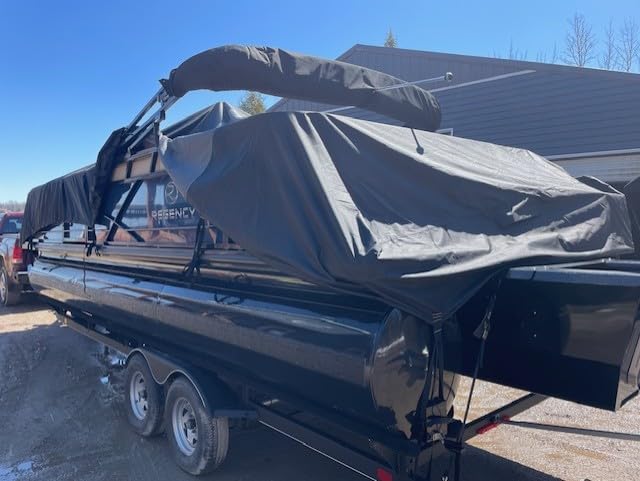5-Ply 1600D+1200D Pontoon Boat Cover - Fully Waterproof & Ultra-Durable Tear-Resistant, with Large Storage Bag & Reinforced Windproof Straps (Fits 25'-28' Length, Up to 102