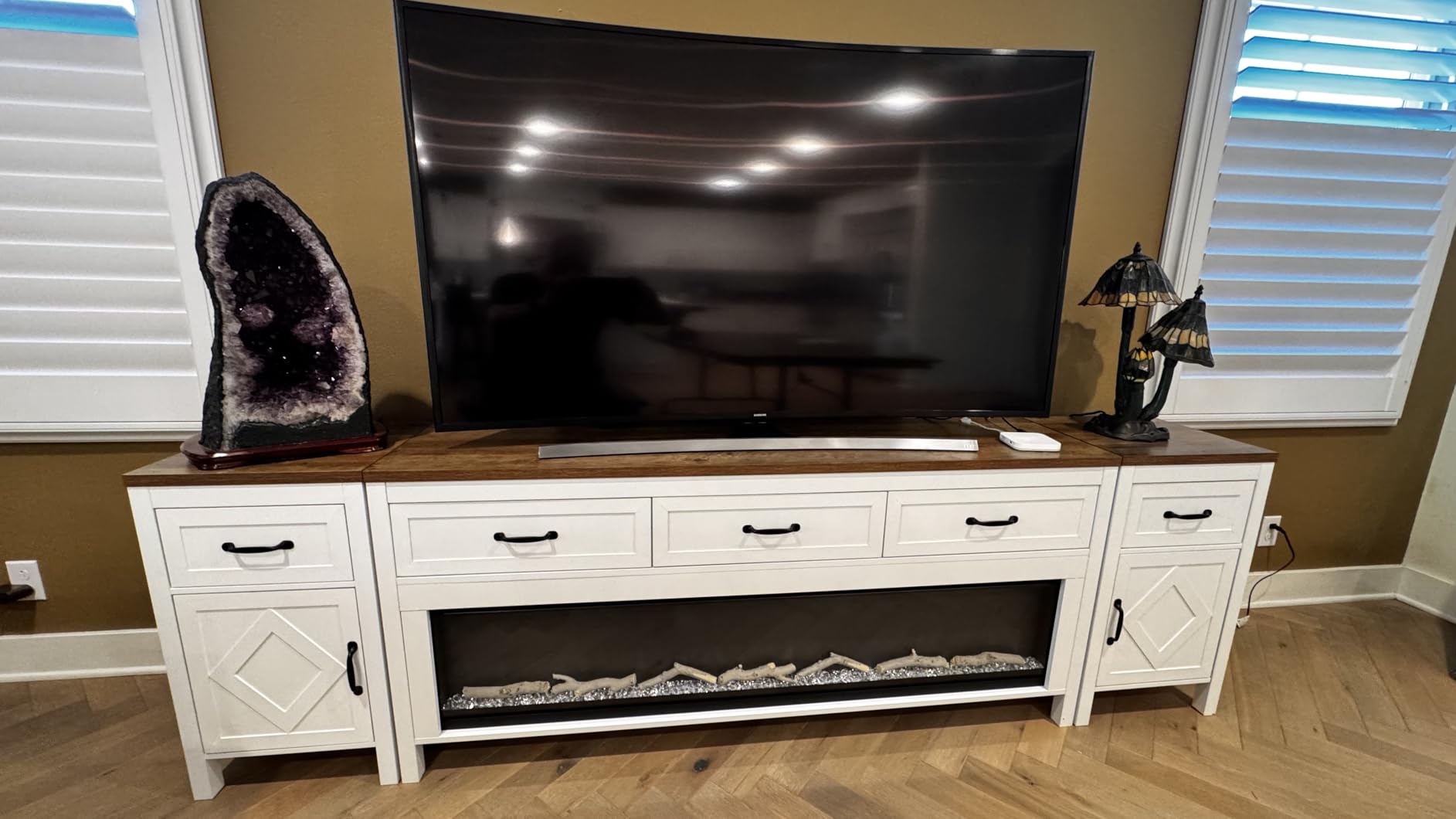 Modern TV Stand with Fireplace for TVs Up to 100 Inch, Entertainment Center with 60