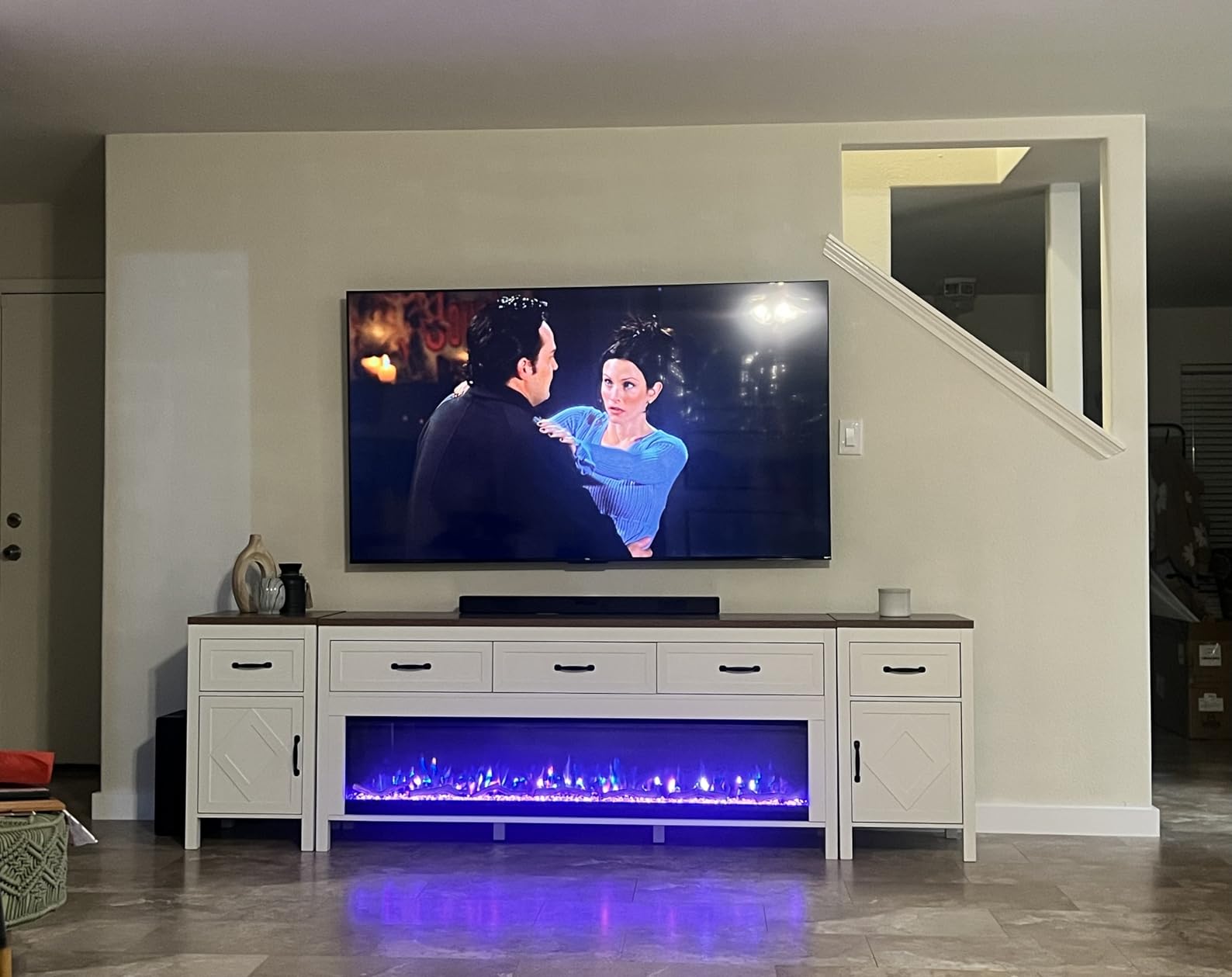 Modern TV Stand with Fireplace for TVs Up to 100 Inch, Entertainment Center with 60
