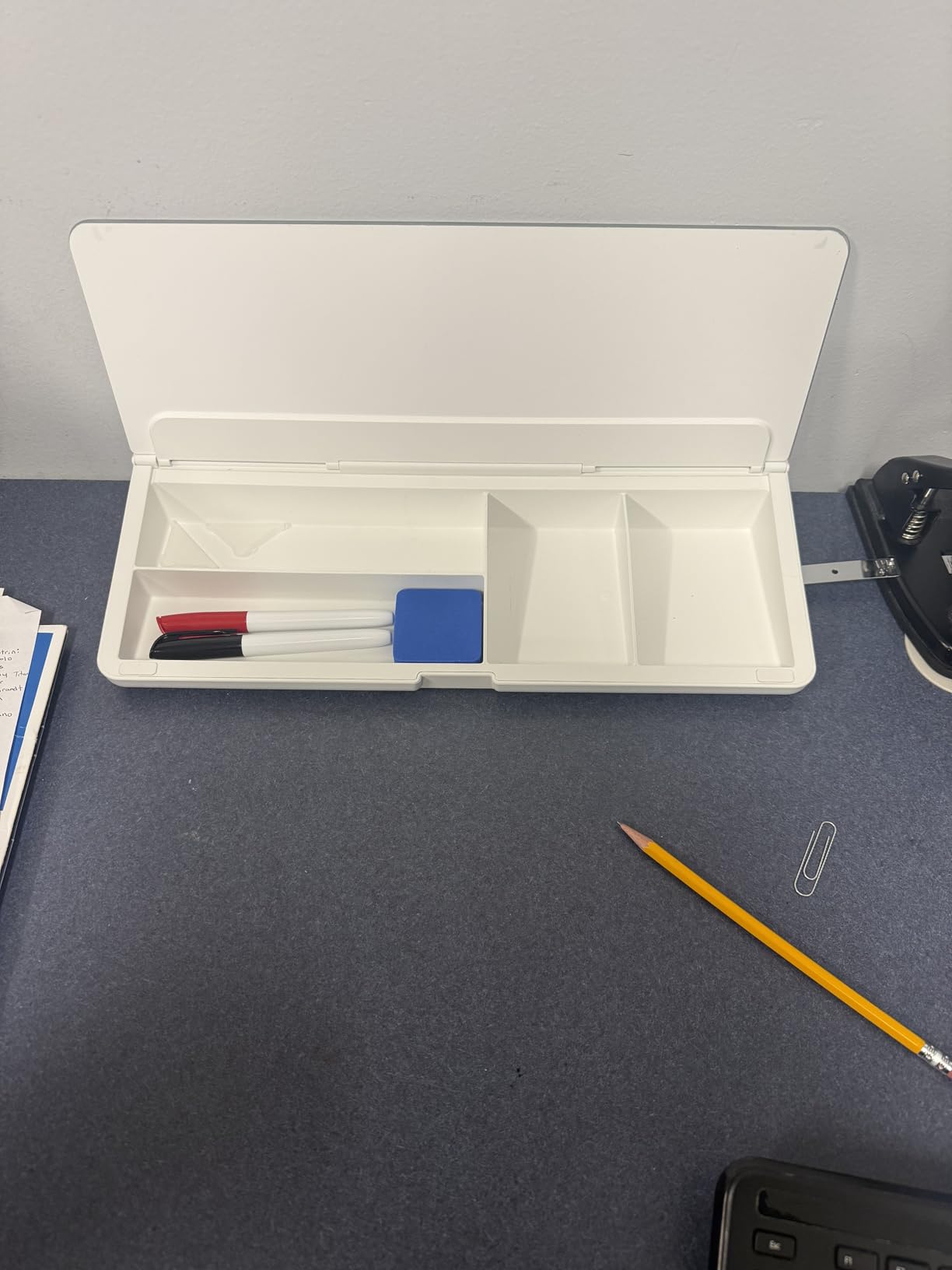 Amazon Basics Desktop Dry Erase Whiteboard with Organizer and Accessories, Tempered Glass, 15.7 x 5.4 inches customer photo 2