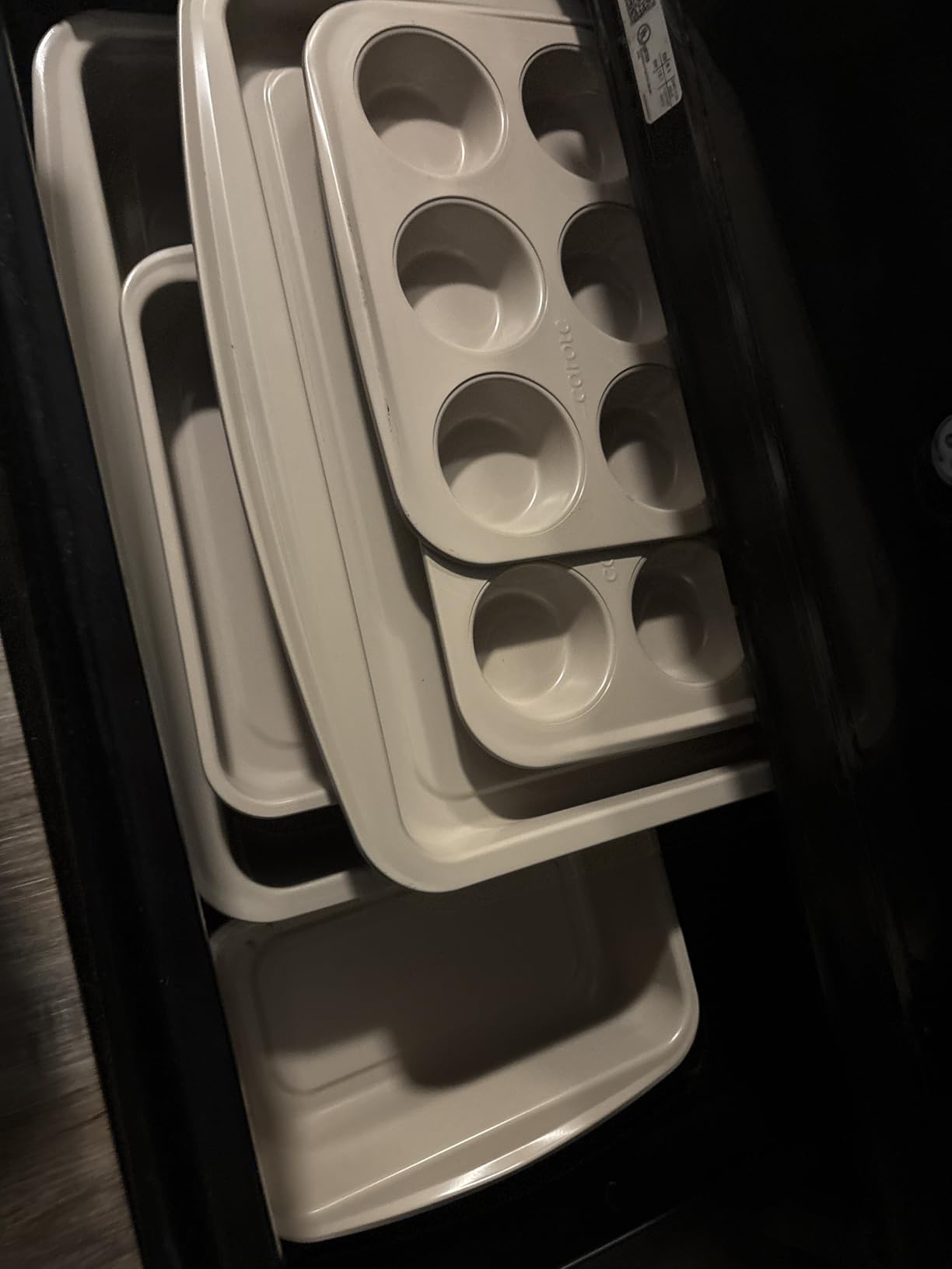 CAROTE 7-Piece Nonstick Stackable Baking Pans Set - Bakeware Sets Including Cookie Sheets for Baking, Muffin Pan, Bread Pan, Cake pan, Loaf Pan, Roasting Pan, Gray & Khaki customer photo 2