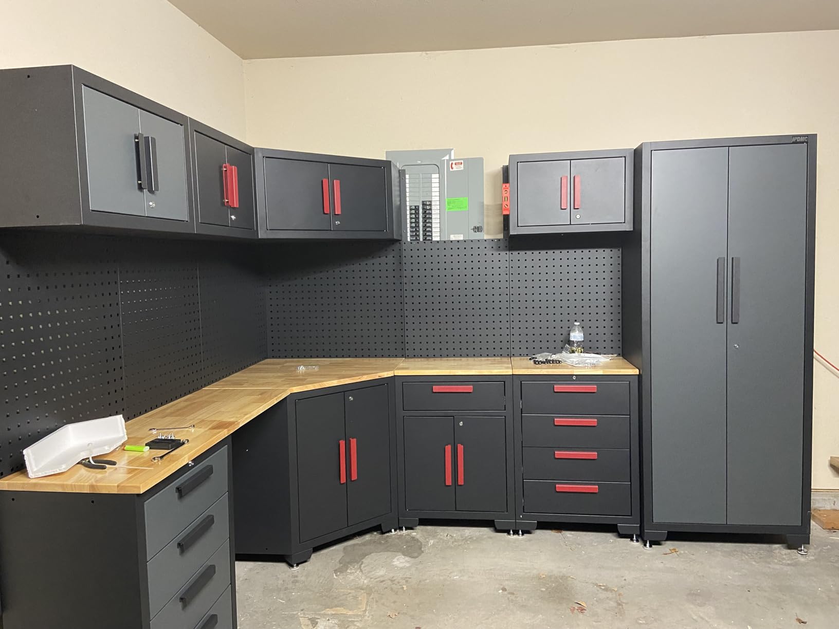 15-Piece Corner Garage Storage Cabinet System - Heavy Duty Workshop Set with Workbench, Pegboard & Lockable Drawers customer photo 1