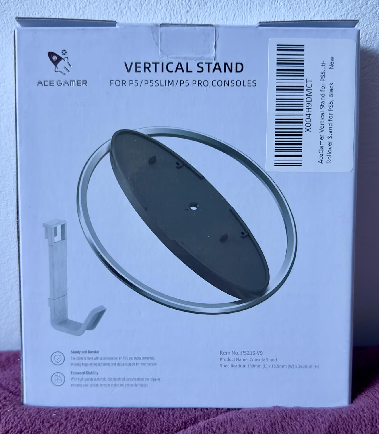 AceGamer Vertical Stand for PS5/Pro/Slim Console with Headset Holder, Non-Slip Base Mount for PlayStation 5 Vertical Dock Electronic Accessories, Anti-Rollover Stand for P5, Black customer photo 2